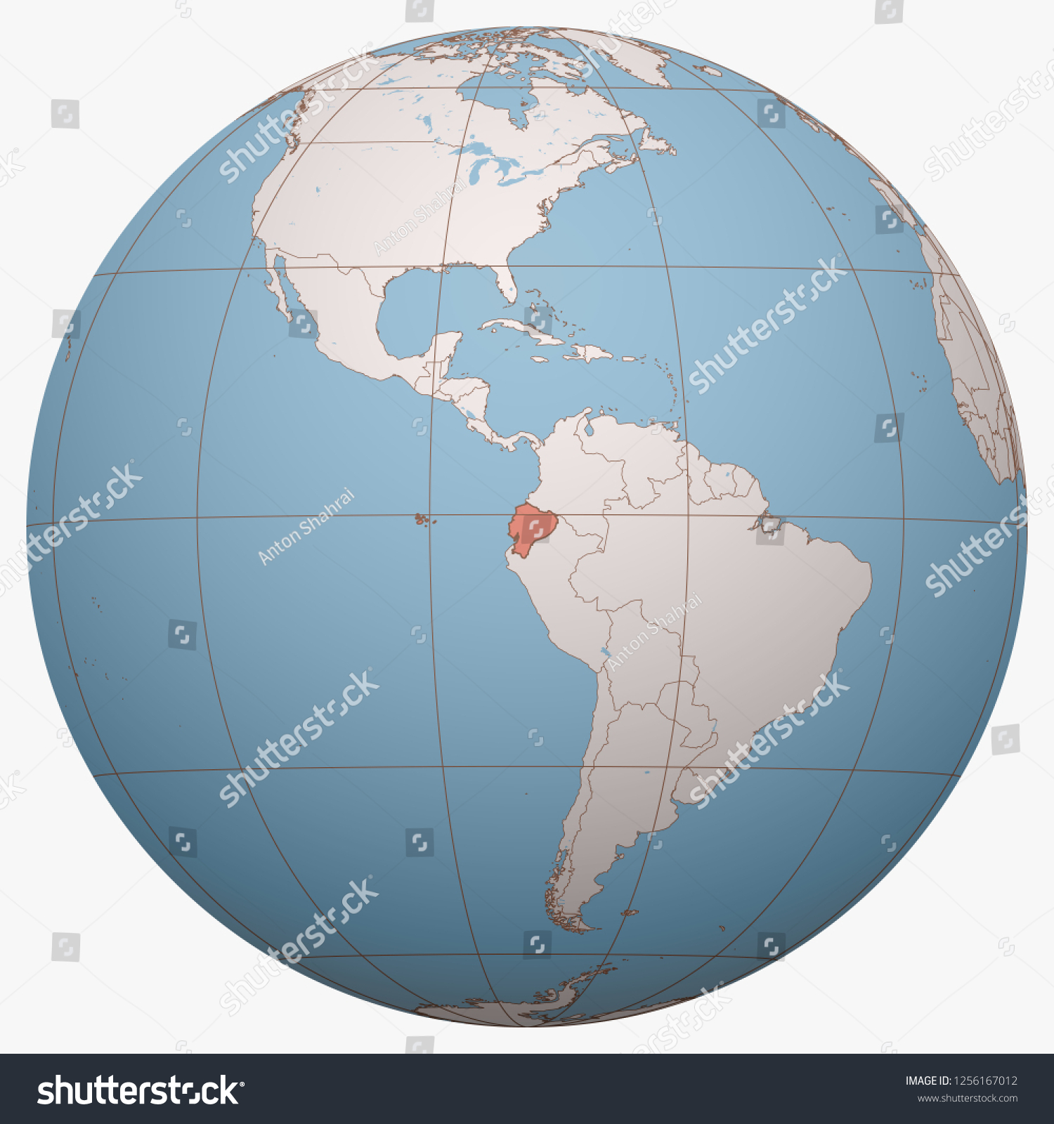 Ecuador On Globe Earth Hemisphere Centered Stock Vector (Royalty Free ...