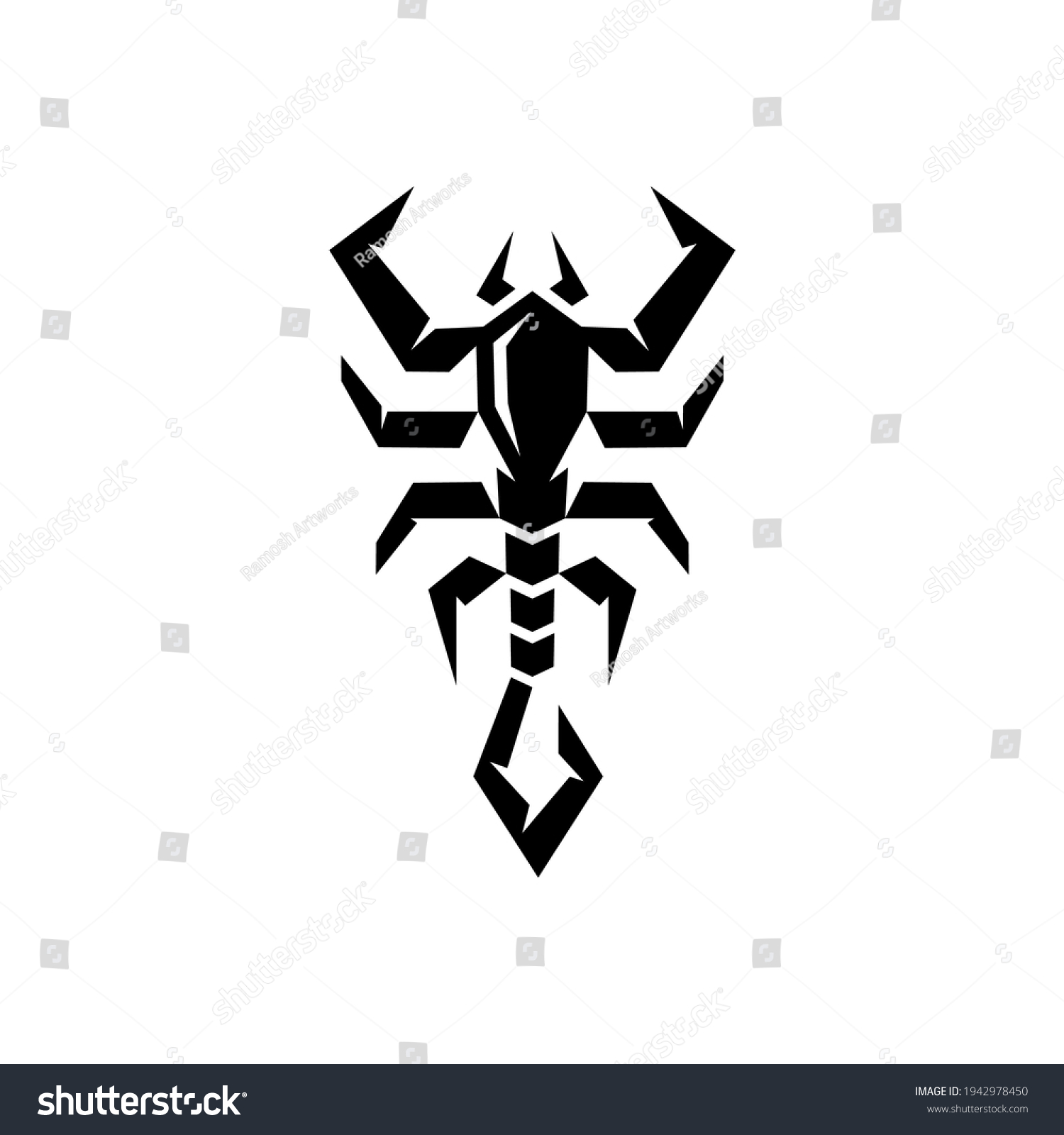 SVG of edgy scorpion logo line, abstract, zodiac sign sharp scorpio, tribal tattoo design graphic illustration symbol in trendy outline linear vector svg