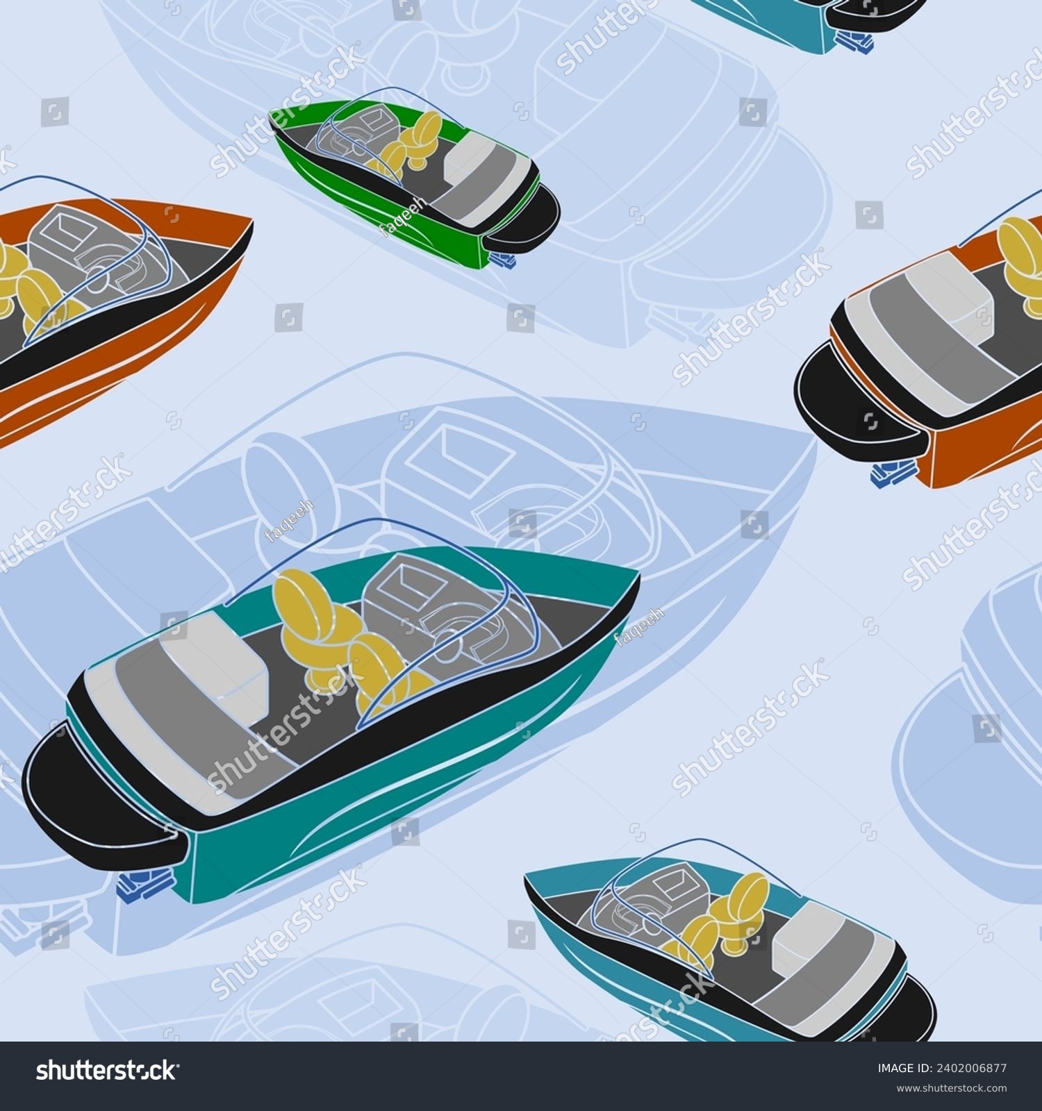 SVG of Editable Back Top Oblique View American Bowrider Boats in Various Colors on Water Vector Illustration as Seamless Pattern for Creating Background of Transportation or Recreation Related Design svg