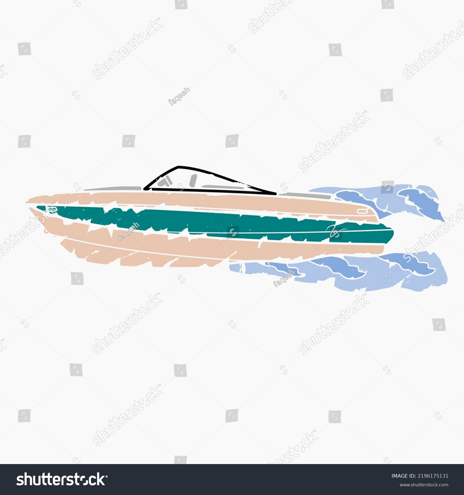 SVG of Editable Side View American Bowrider Boat on Water Vector Illustration in Brush Strokes Style for Artwork Element of Transportation or Recreation Related Design svg