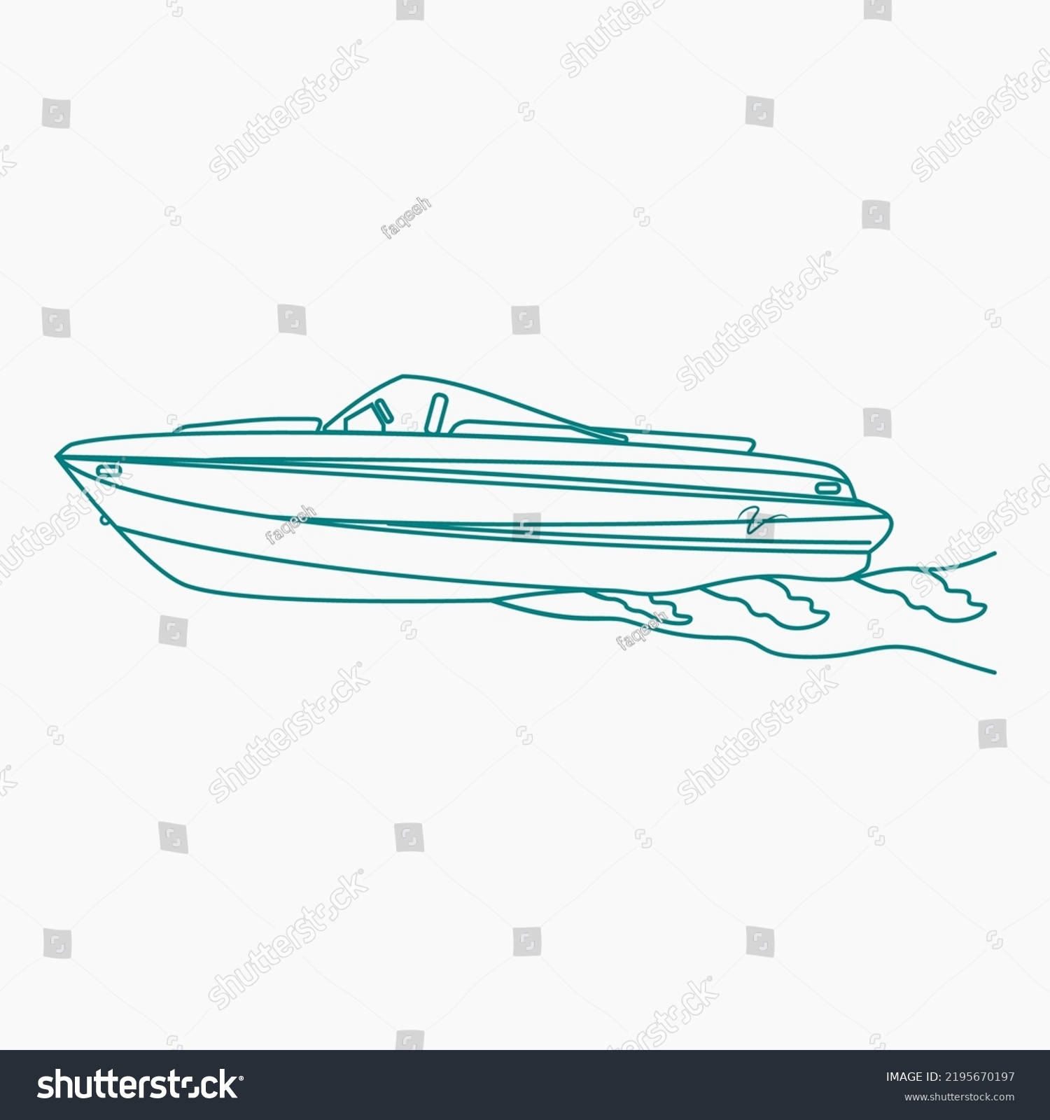 SVG of Editable Side View American Bowrider Boat on Water Vector Illustration in Outline Style for Artwork Element of Transportation or Recreation Related Design svg