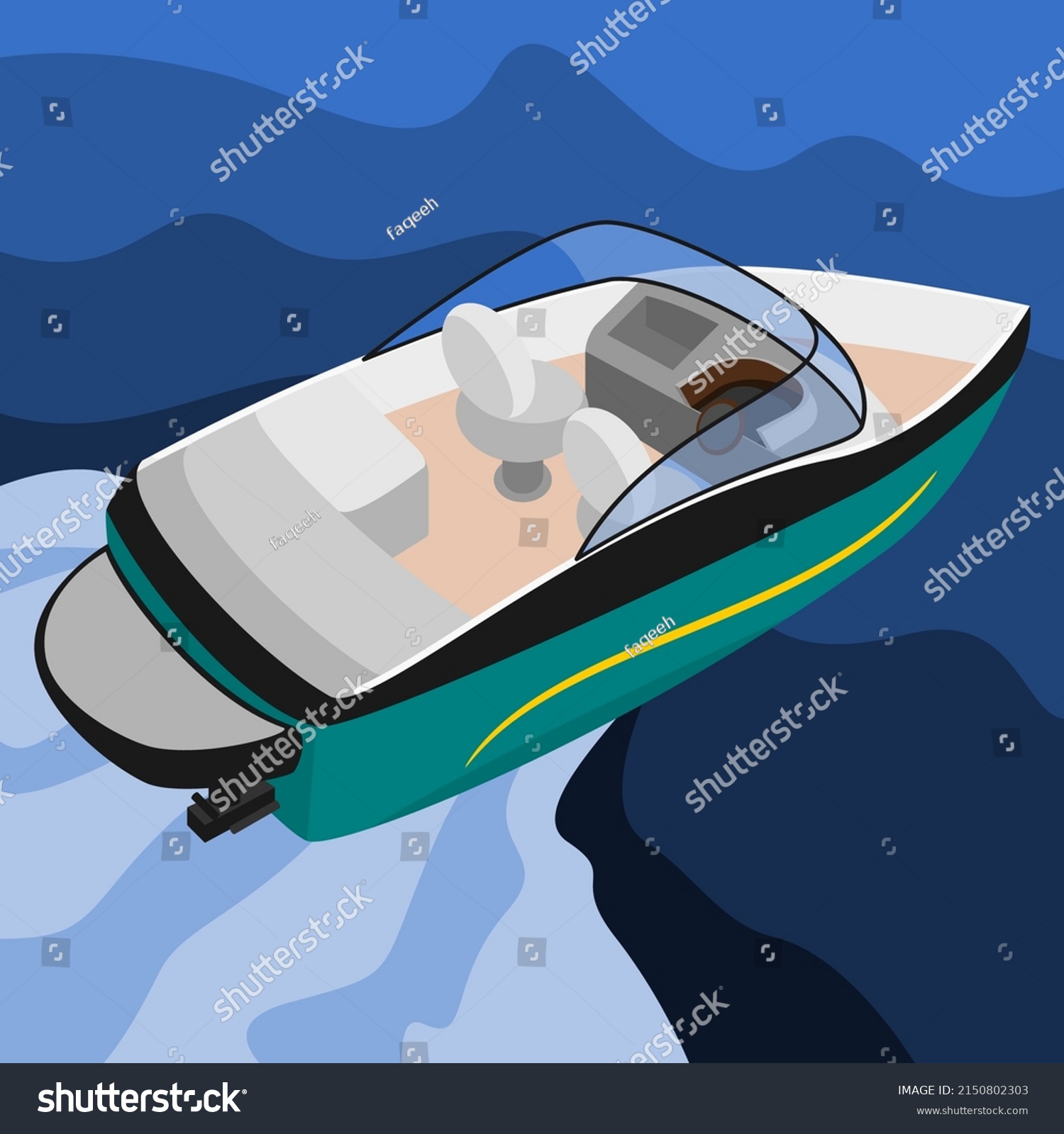 SVG of Editable Top Back Oblique View American Bowrider Boat on Water Vector Illustration for Artwork Element of Transportation or Recreation Related Design svg