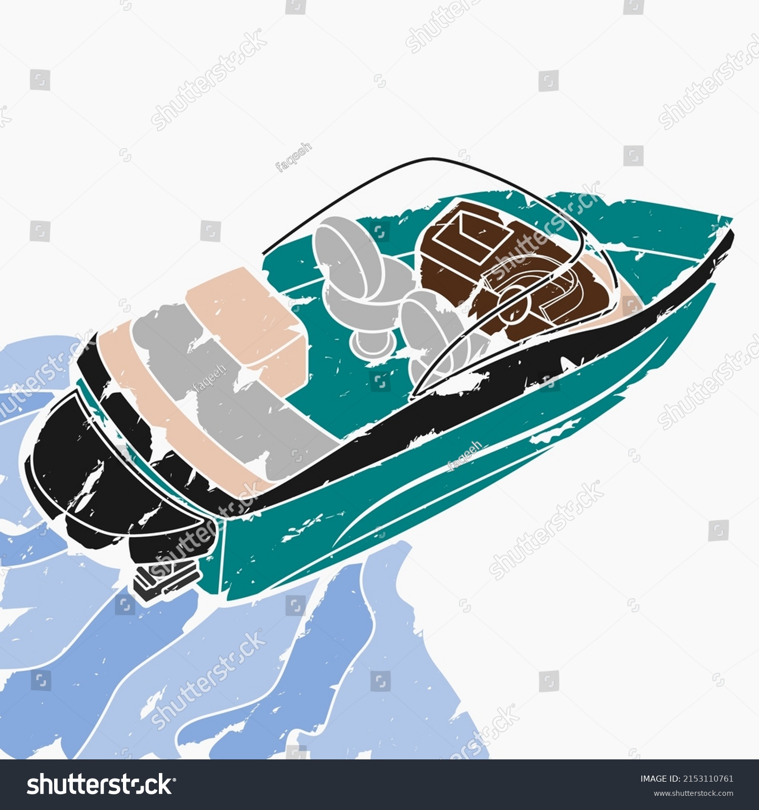 SVG of Editable Top Back Oblique View American Bowrider Boat on Water Vector Illustration in Brush Strokes Style for Artwork Element of Transportation or Recreation Related Design svg