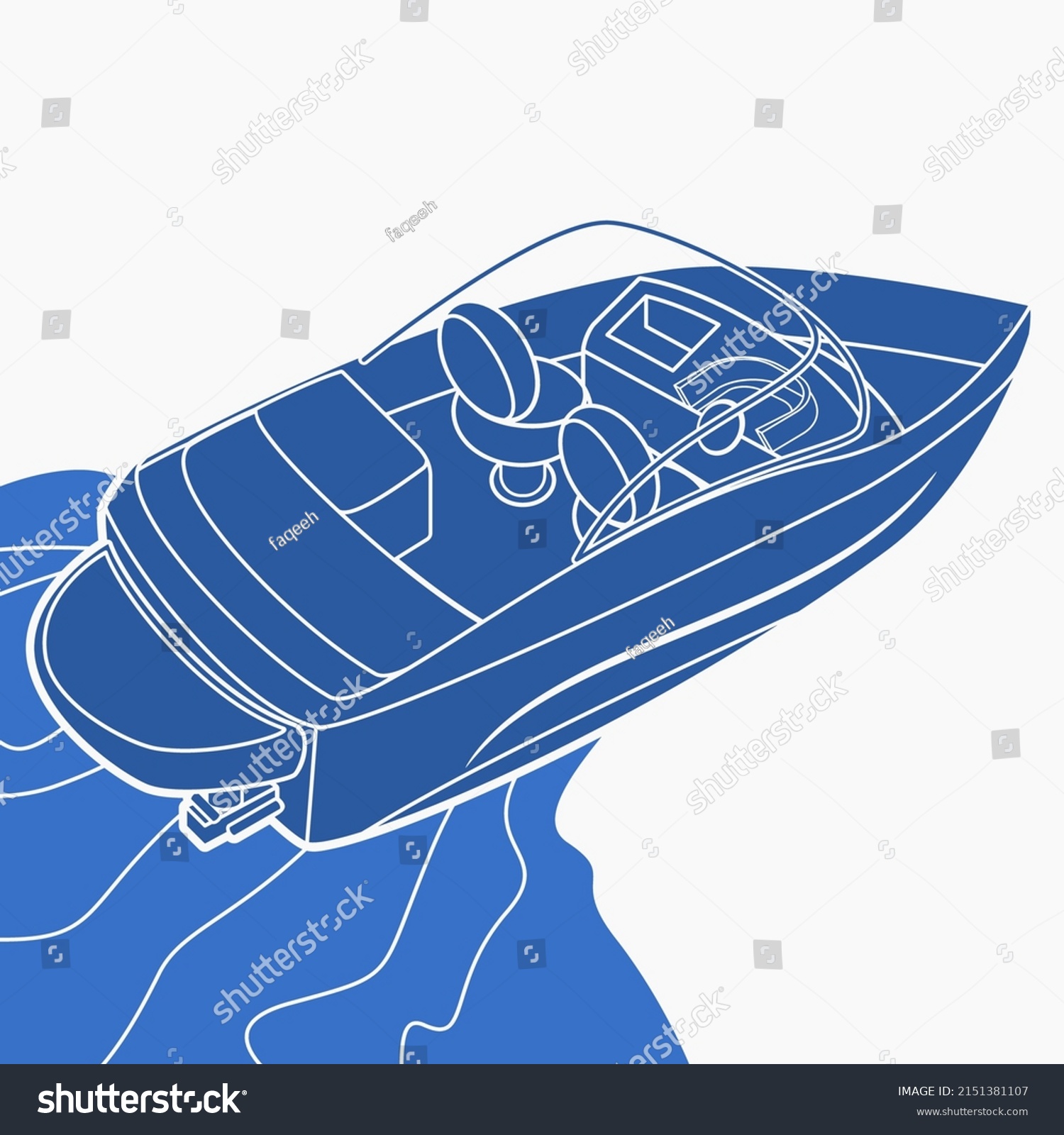 SVG of Editable Top Back Oblique View American Bowrider Boat on Water Vector Illustration in Monochrome Style for Artwork Element of Transportation or Recreation Related Design svg