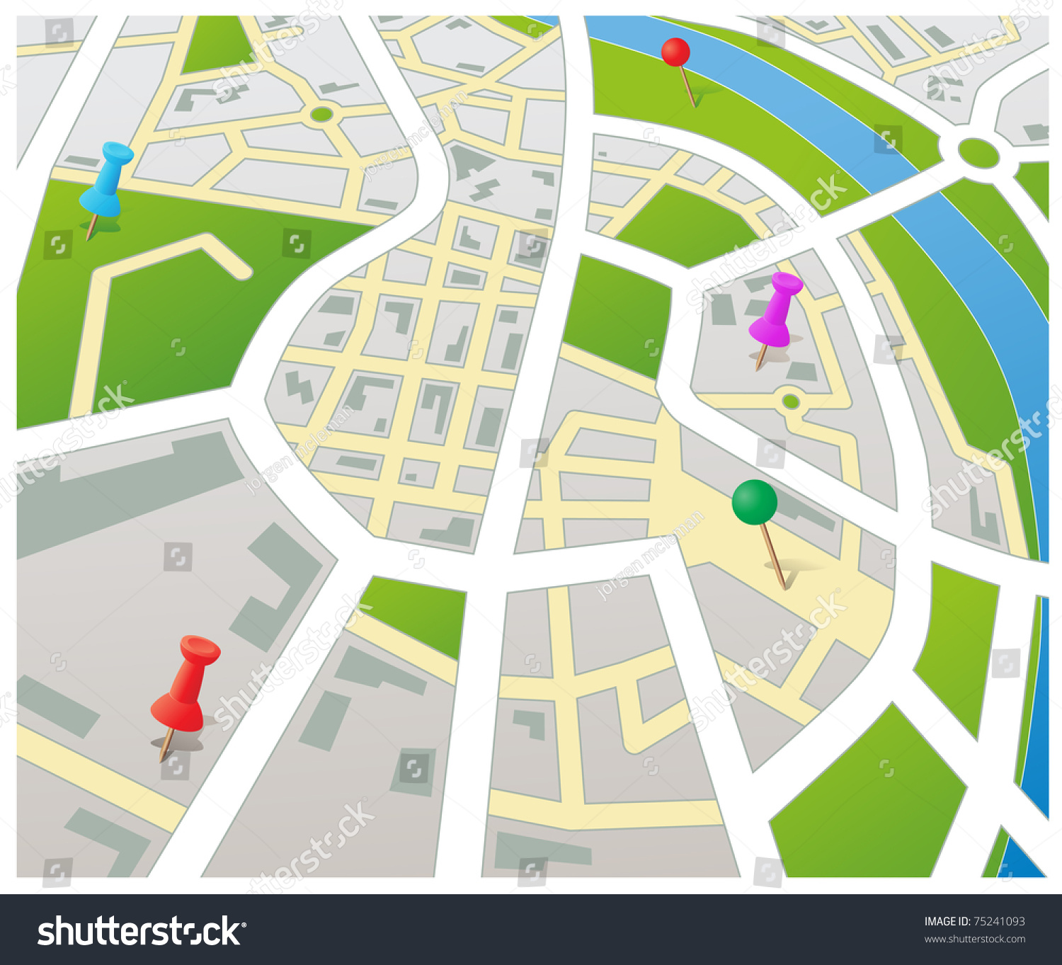 Editable Vector Street Map Of A Generic City With Push Pins - 75241093 ...