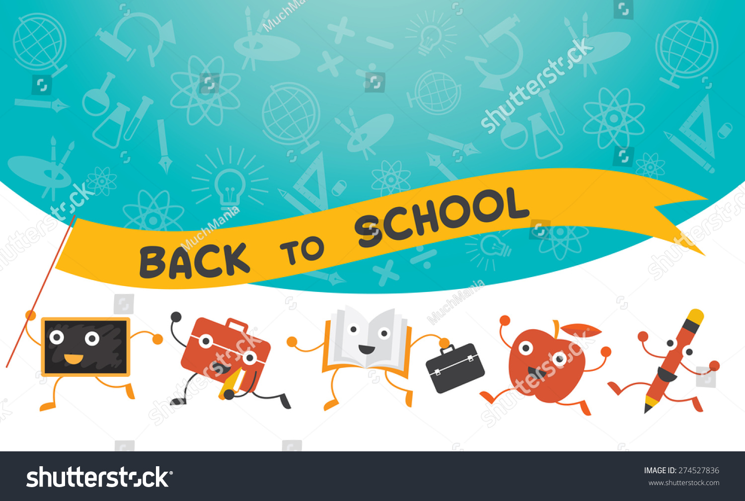 Education Characters Run Back School Background Stock Vector