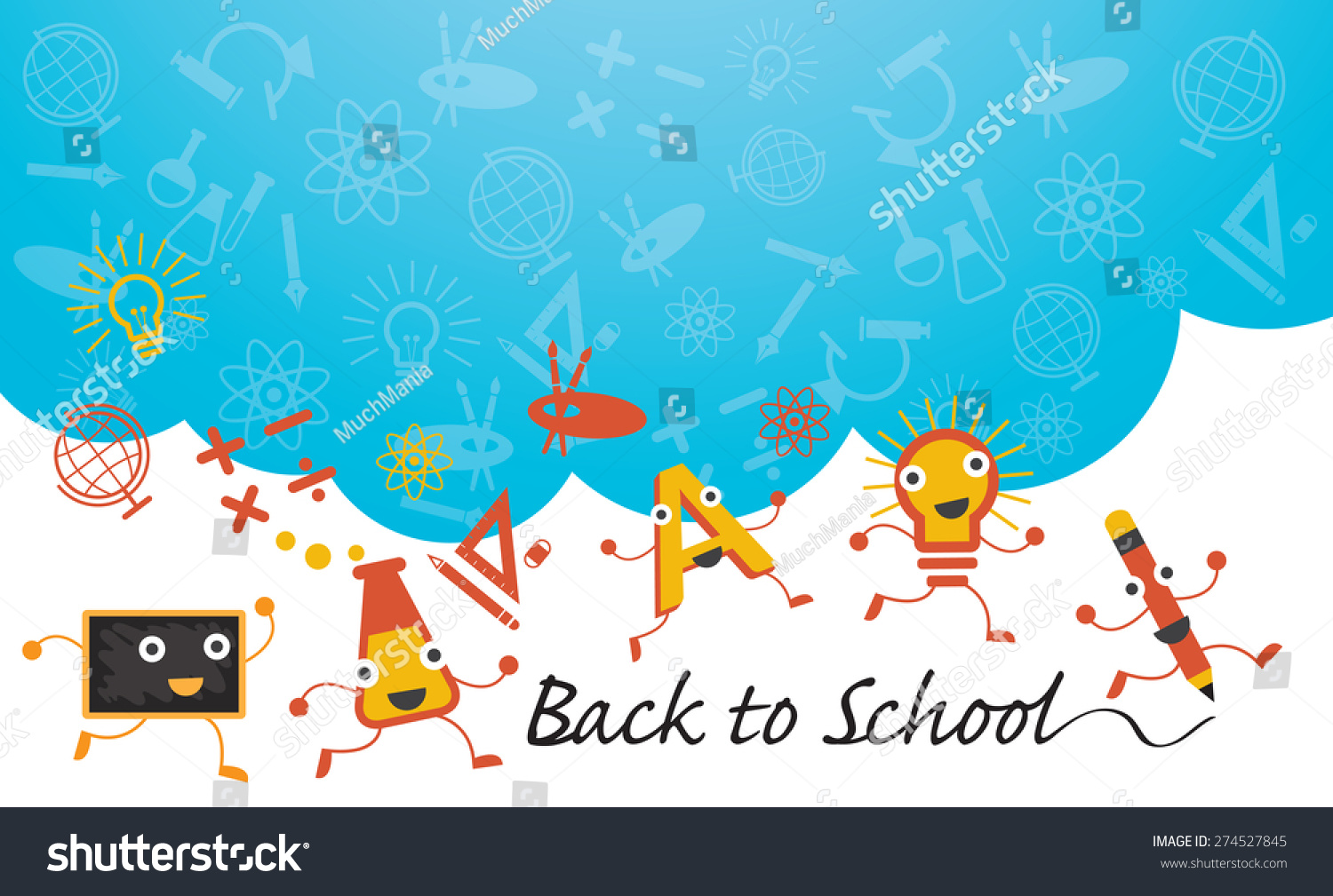 Education Characters Run Back School Background Stock Vector