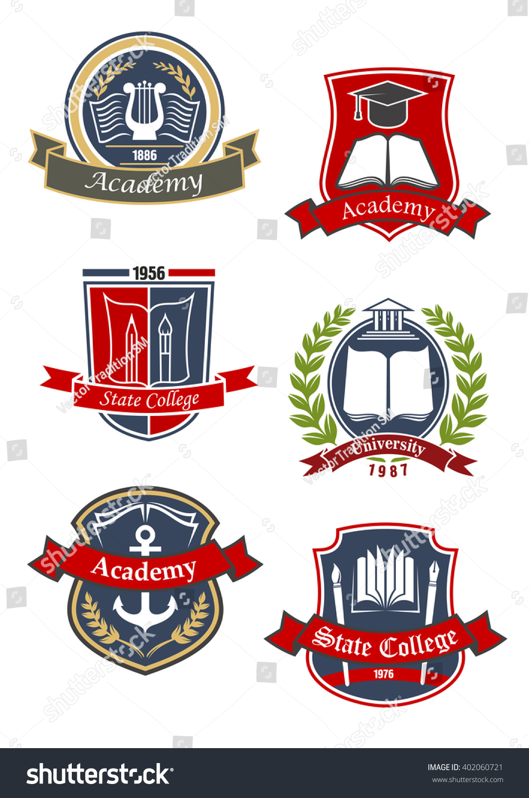 Education Heraldic Emblems Icons University College Stock Vector ...