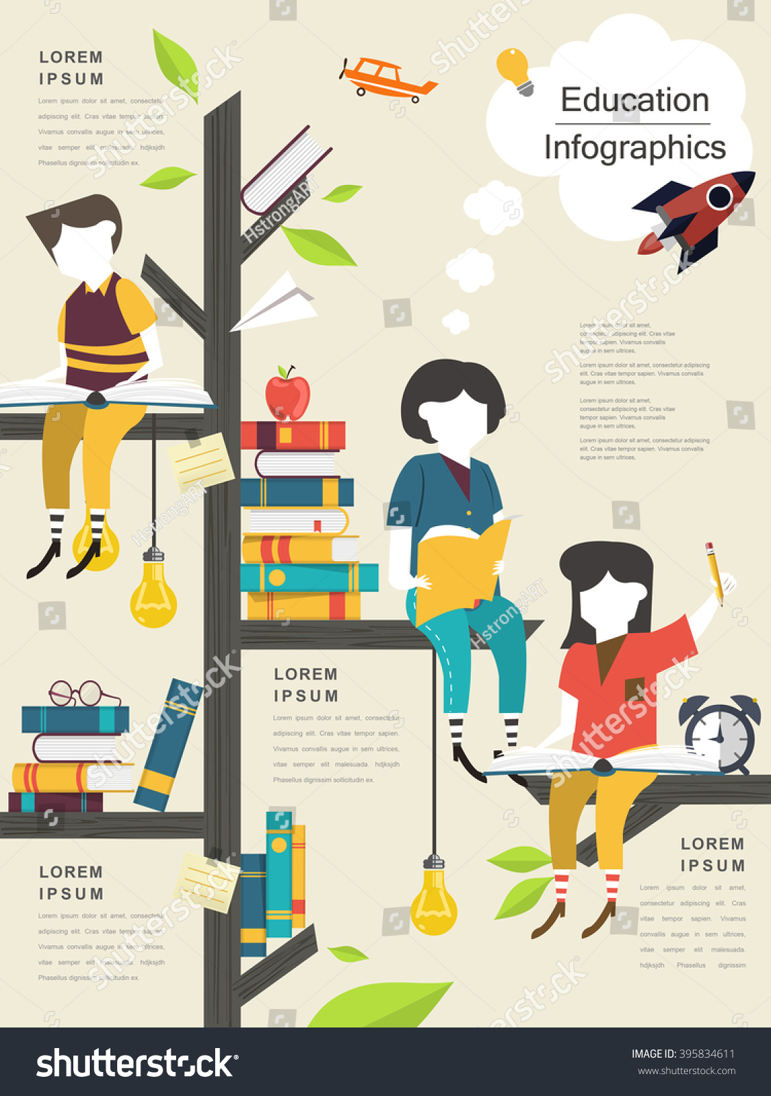 Education Infographic Template Design With Reading Tree And Children ...