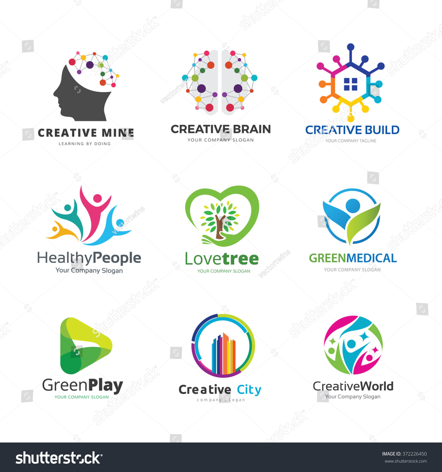 Education Logo Collection People Family Icon Stock Vector 372226450 Shutterstock Creative Eco Green Tree Logo Vector Free
