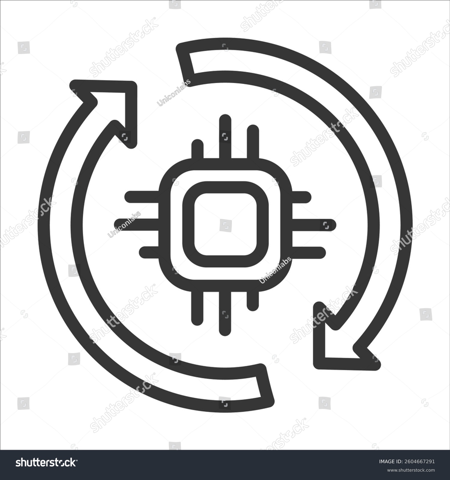 black processor with arrows, data processing clip art preview