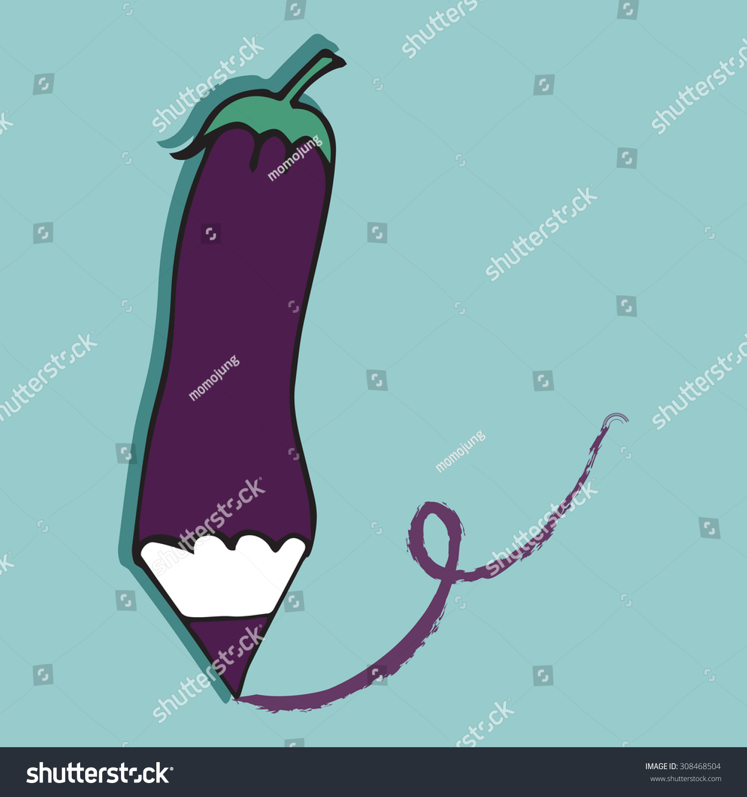 Eggplant Color Pencil Drawing Purple Line Stock Vector (Royalty Free