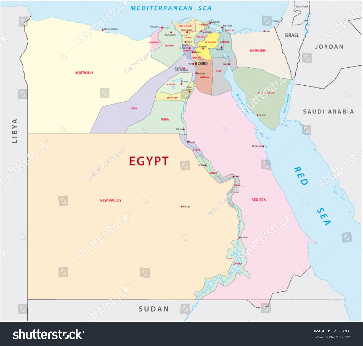Egypt Administrative Map Stock Vector (Royalty Free) 155293700
