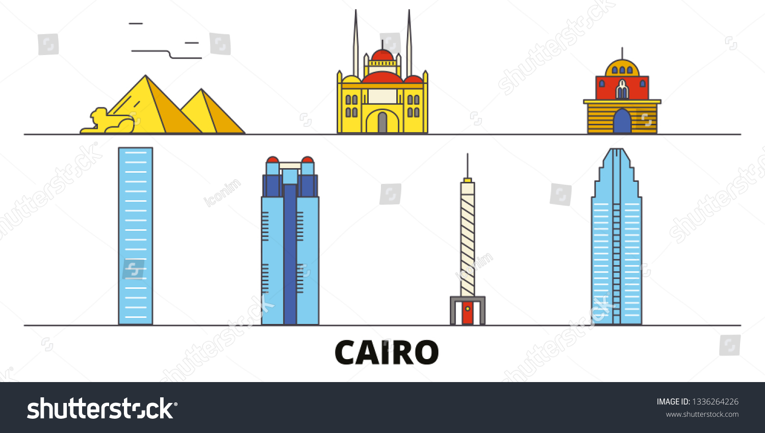 Egypt Cairo Flat Landmarks Vector Illustration Stock Vector (Royalty ...