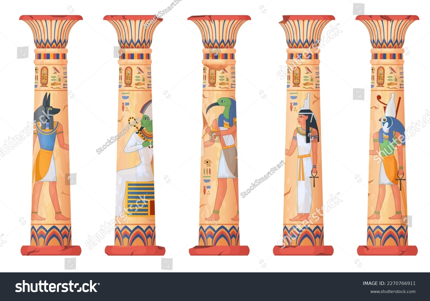 SVG of Egypt columns. Pillars of ancient egyptian temple, old stone or clay column god pharaohs engraving, capital sun throne temples ruins, cartoon ingenious vector illustration of ancient egyptian pillar svg