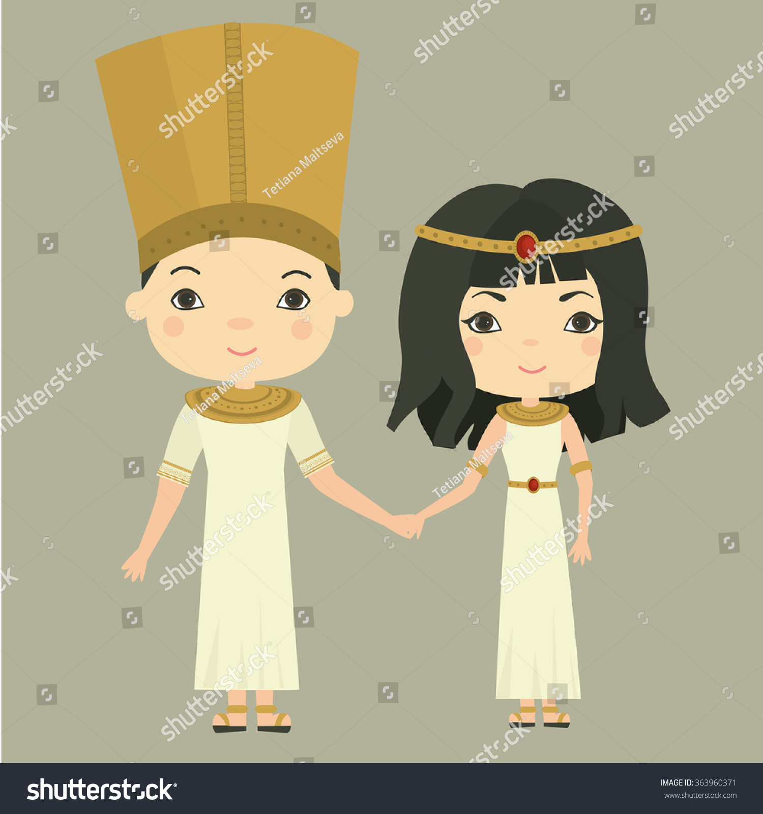 Egypt. Couple In Egyptian Costumes. Vector Illustration - 363960371 