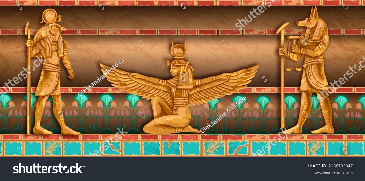 SVG of Egypt temple wall, vector Egyptian tomb interior, ancient pyramid background, clay god statue. Stone sculpture, old archaeology civilization palace room, mythology frame. Egypt temple illustration svg