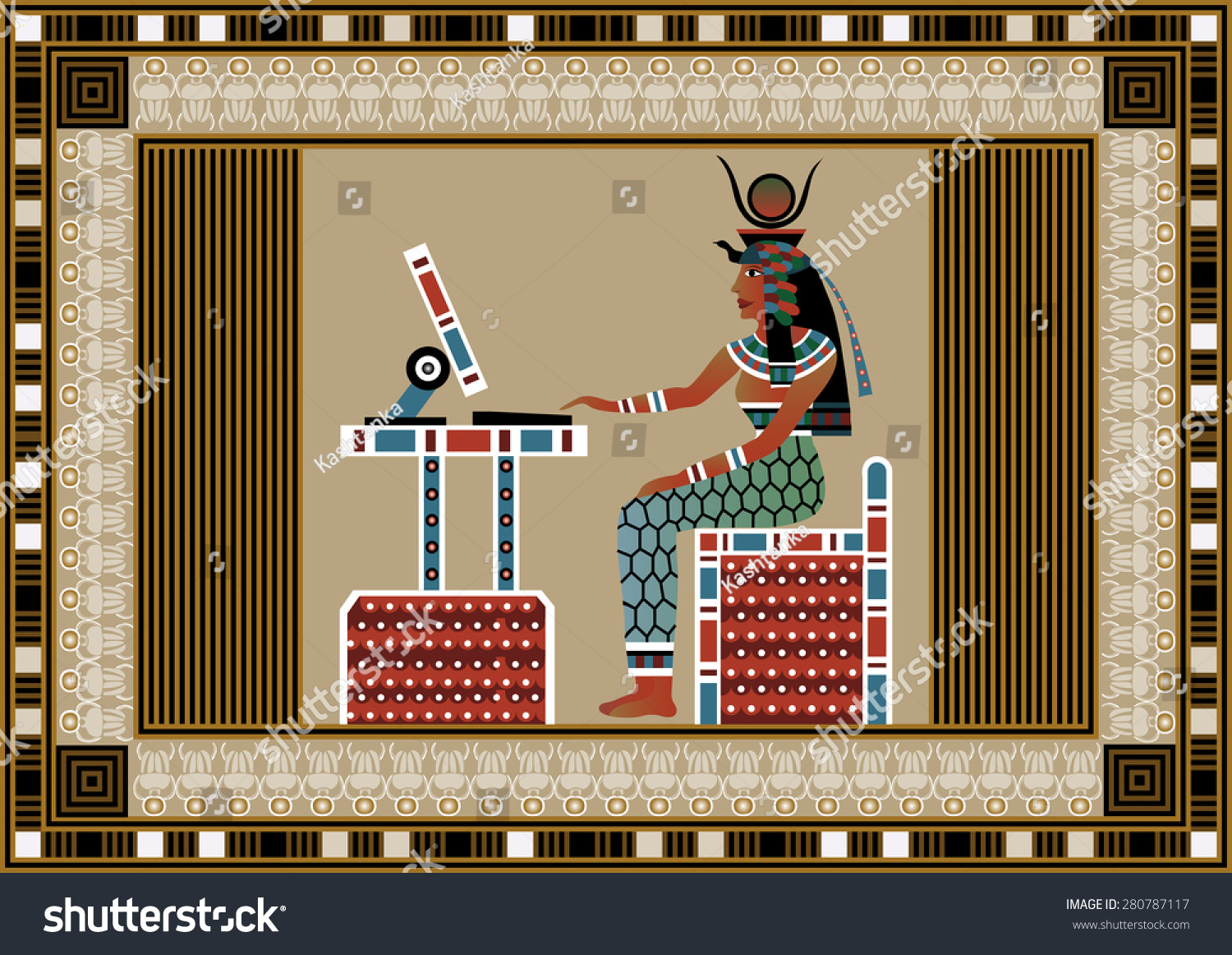 Egyptian Ancient Woman Using Computer Isolated Stock