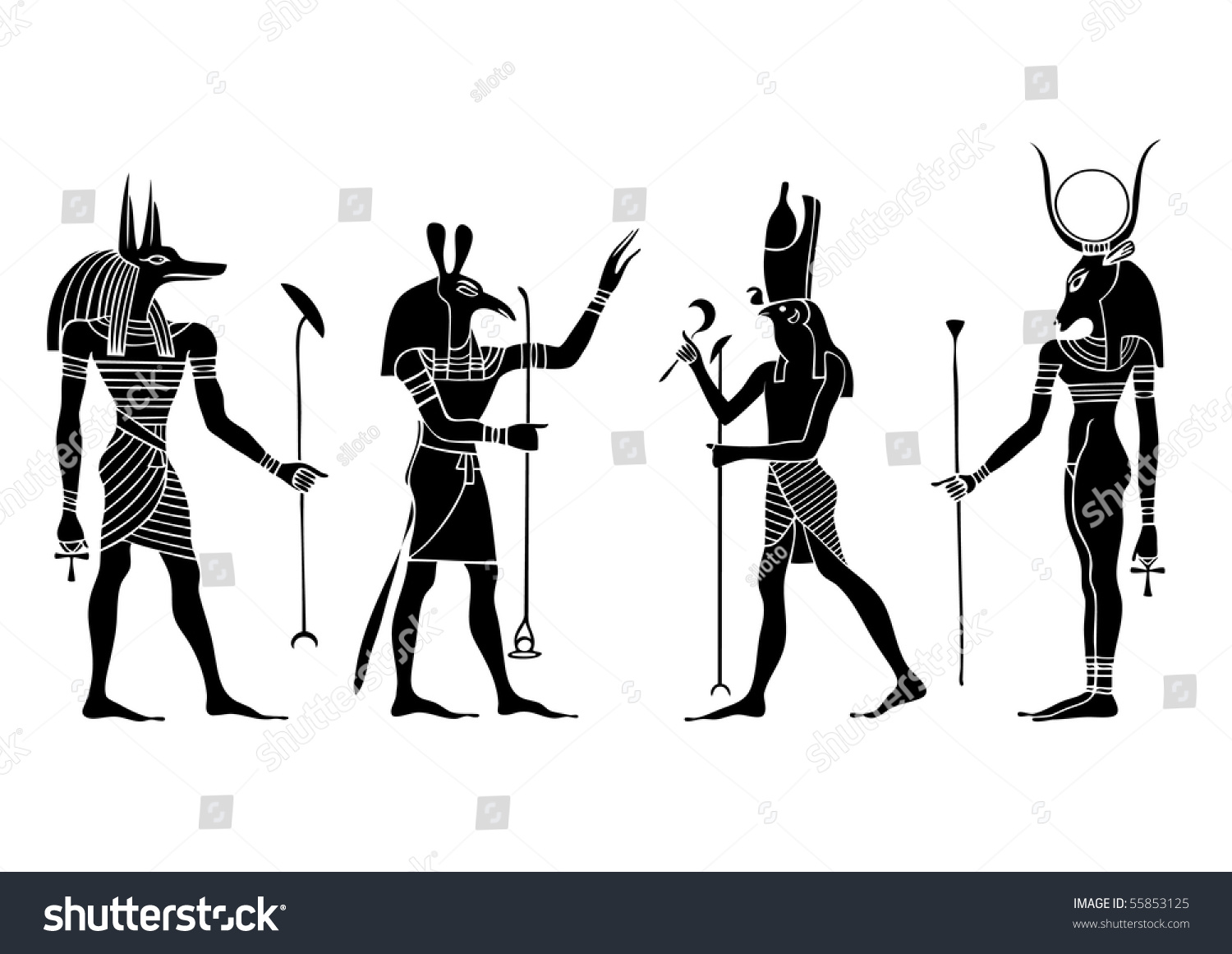 Egyptian Gods Goddess Anubis Sethhathor Horus Stock Vector 55853125 ...