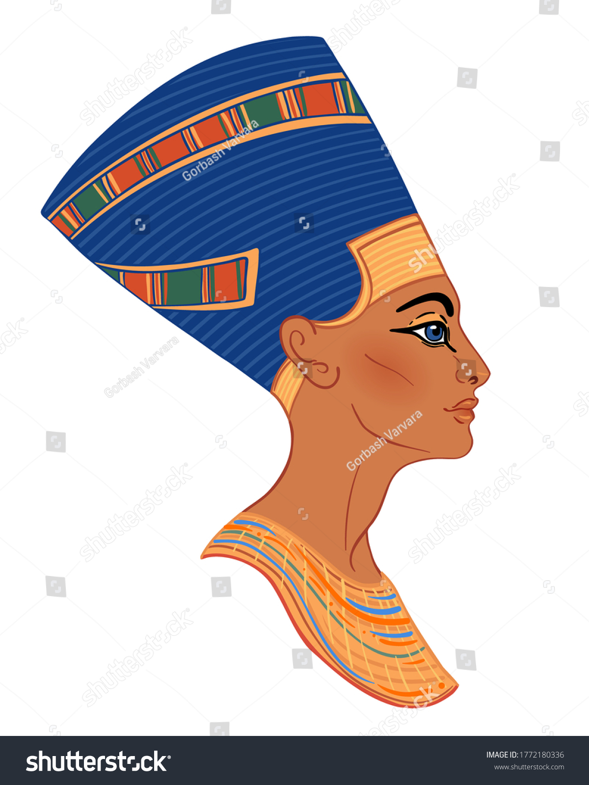 Egyptian Queen Nefertiti Isolated On White Stock Vector Royalty Free