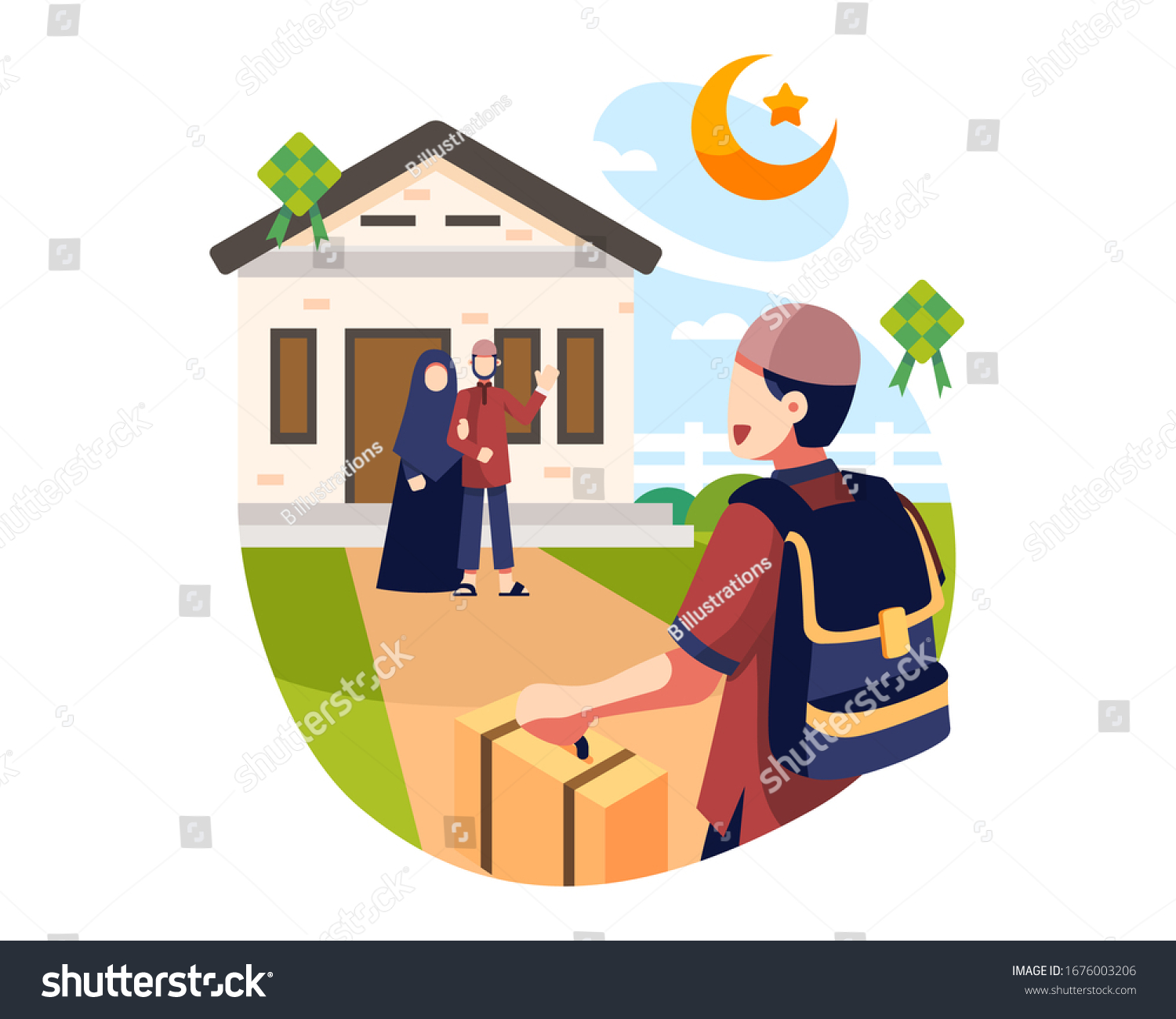 Eid Al Fitr Background Young Boy Stock Vector (Royalty Free) 1676003206