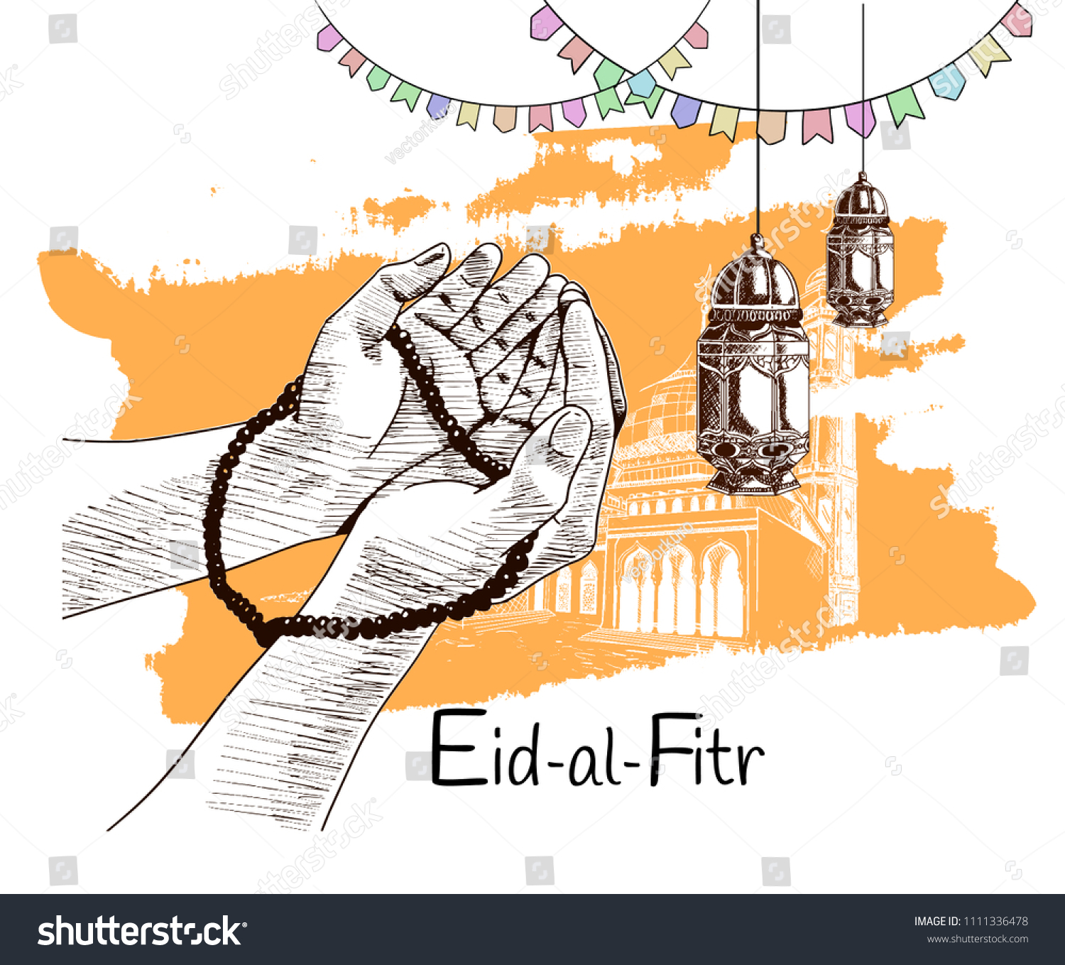 Eid Al Fitr Hand Drawing Sketch Stock Vector Royalty Free 1111336478