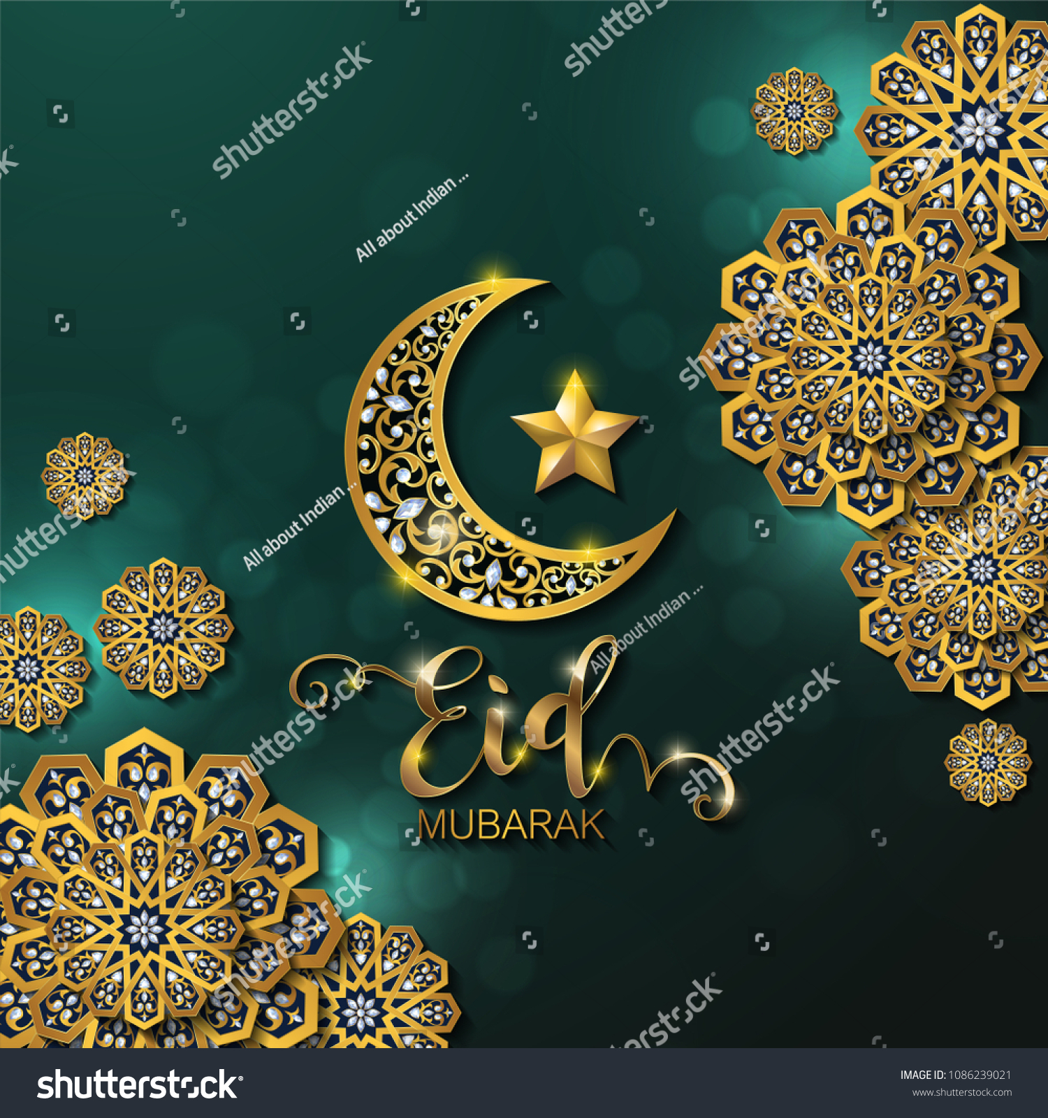 Eid Mubarak Greetings Background Islamic Gold Stock Vector Royalty Free 1086239021