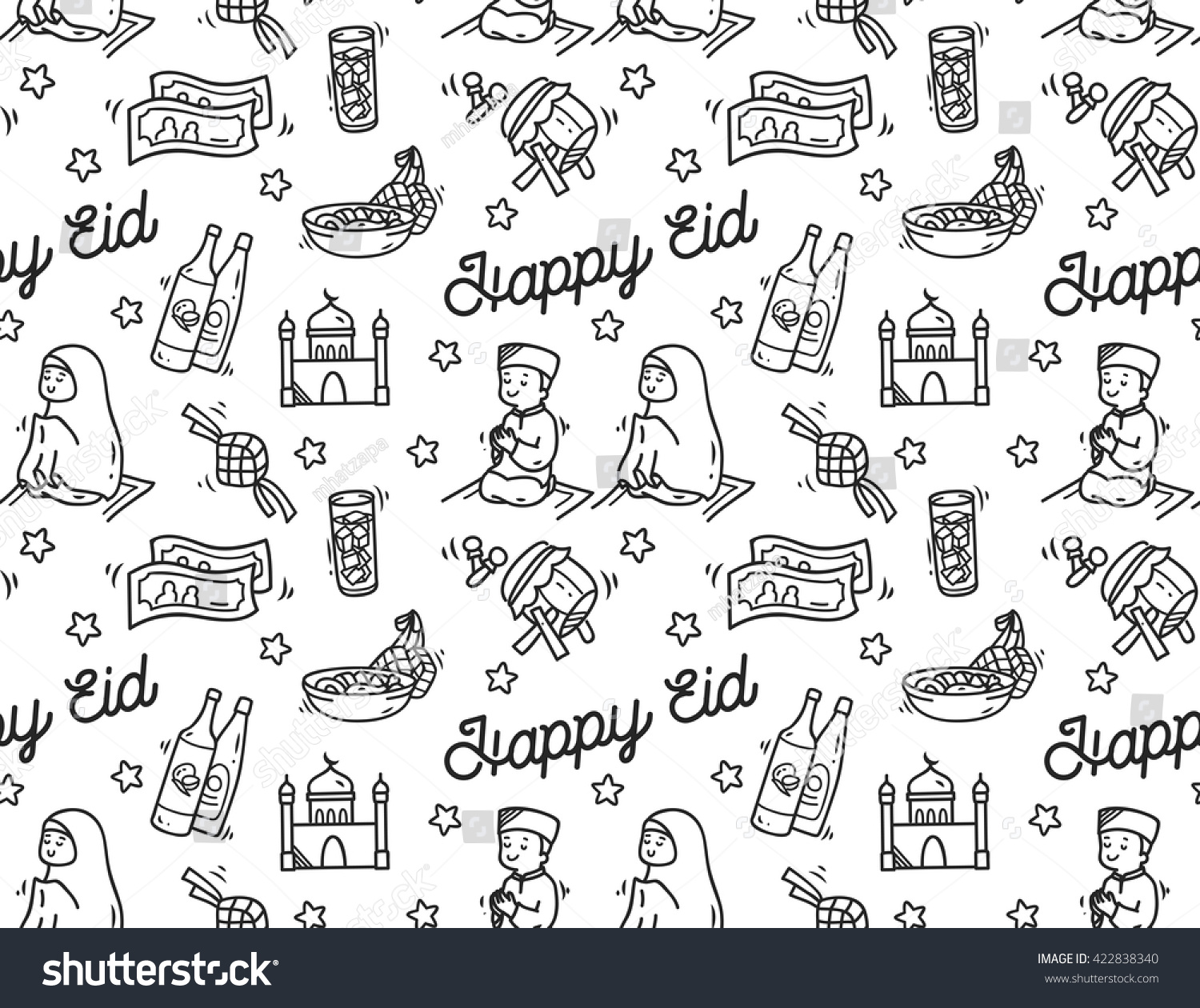 Eid Mubarak Idul Fitri Festival Doodle Stock Vector 422838340