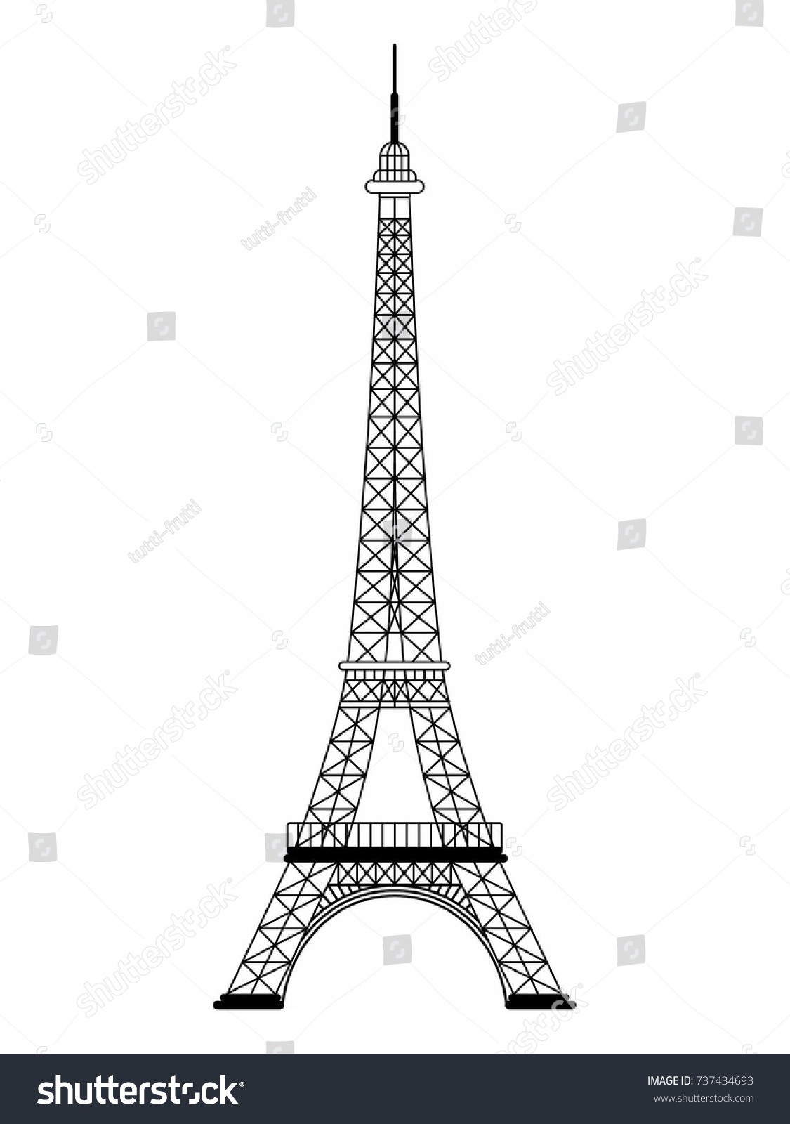 Eiffel Tower Black White Drawing Vector Stock Vector Royalty Free 737434693