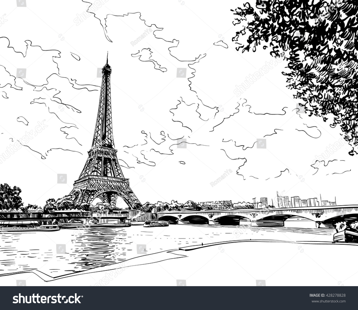 Eiffel Tower Vector Sketch Paris France Stock Vector (Royalty Free ...