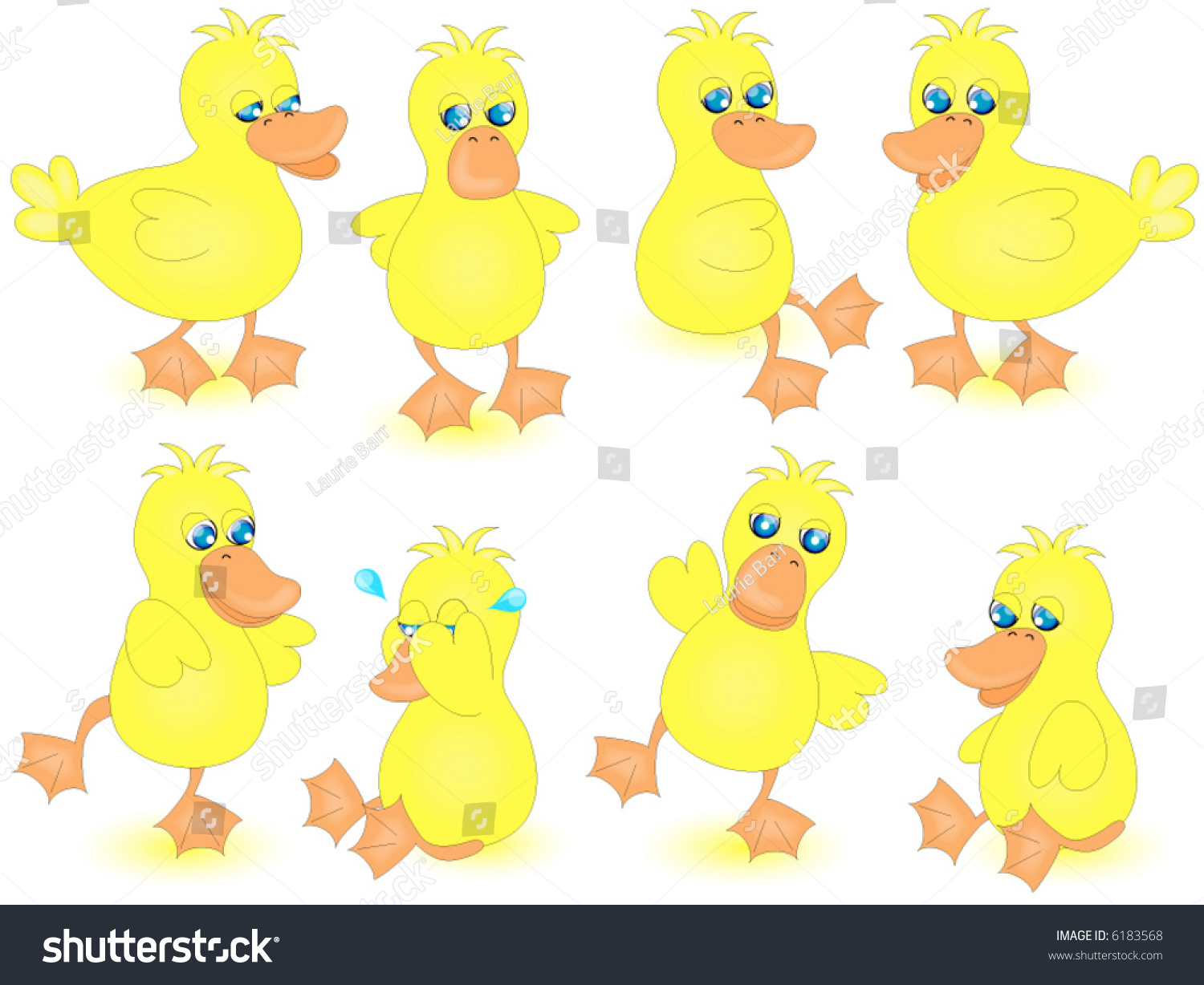 Eight Cute Yellow Ducks Different Expressions Stock Vector 6183568 ...