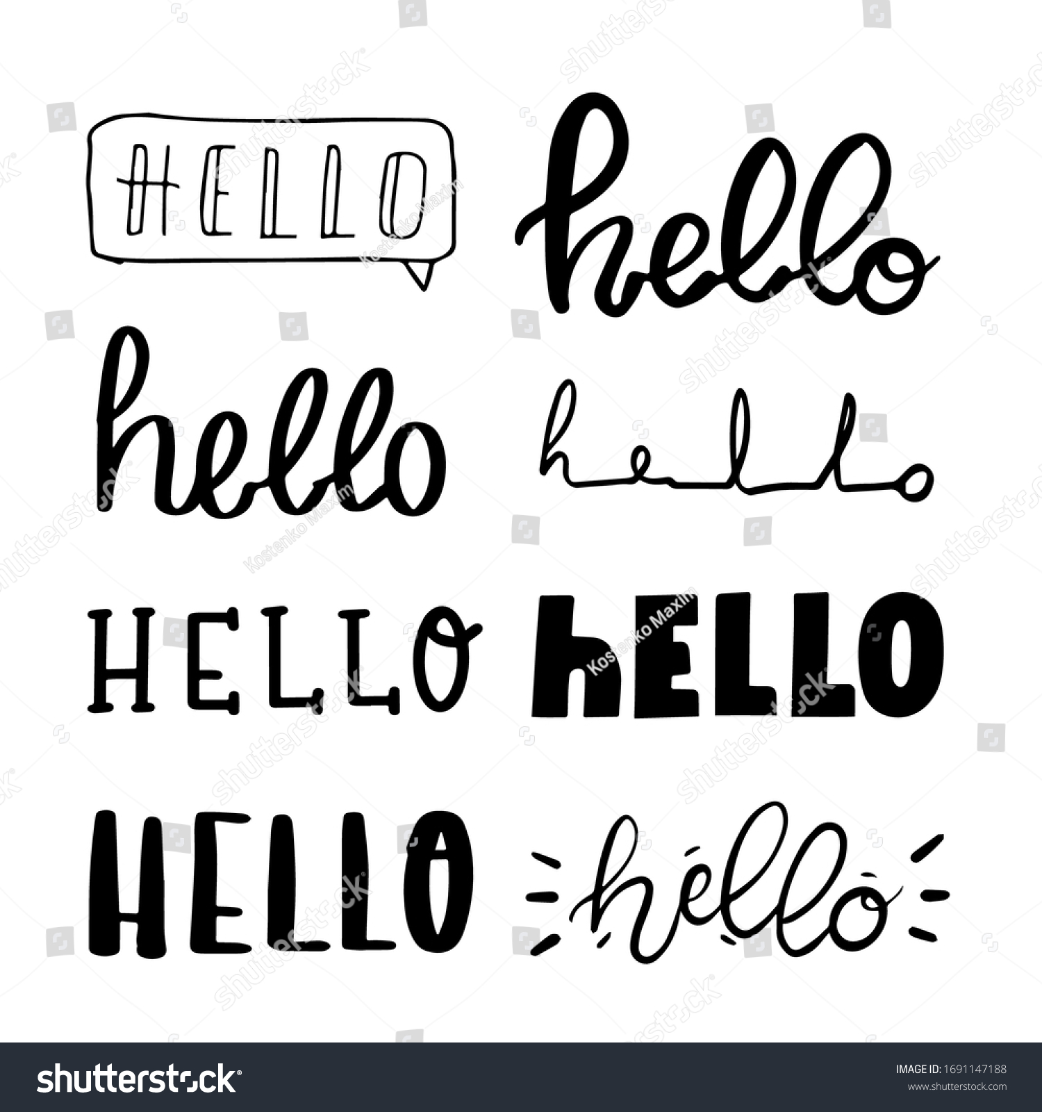 Eight Different Ways Writing Word Hello Stock Vector (Royalty Free ...