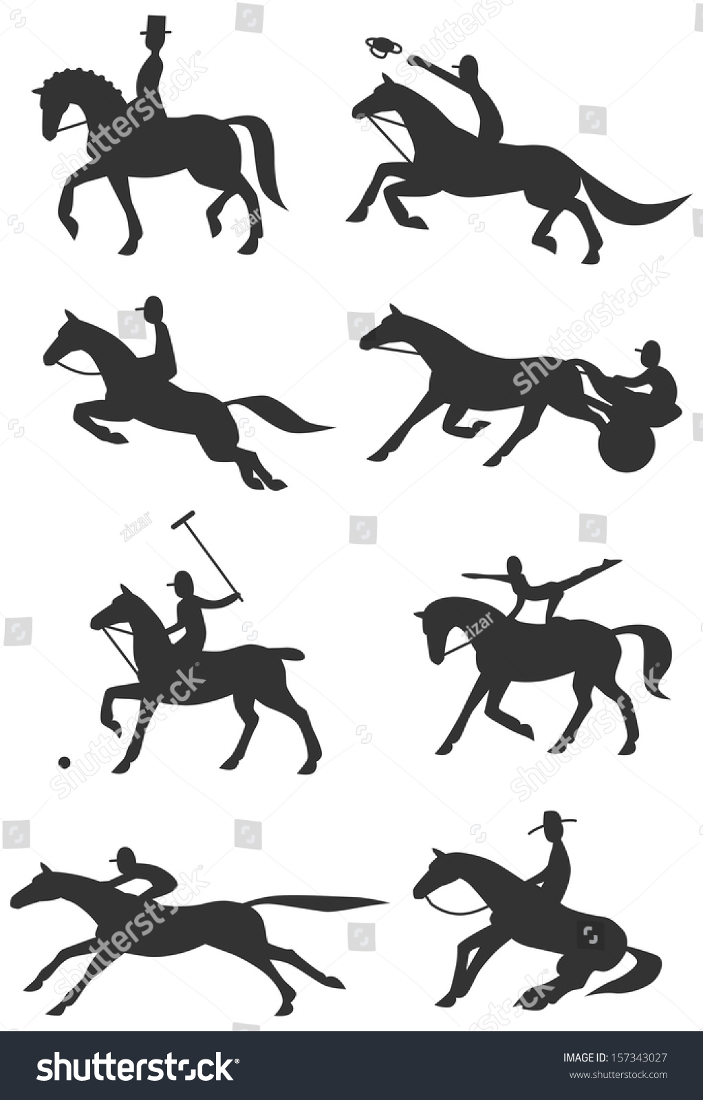 Eight Icons / Silhouettes Of Famous Equestrian Sports Stock Vector ...