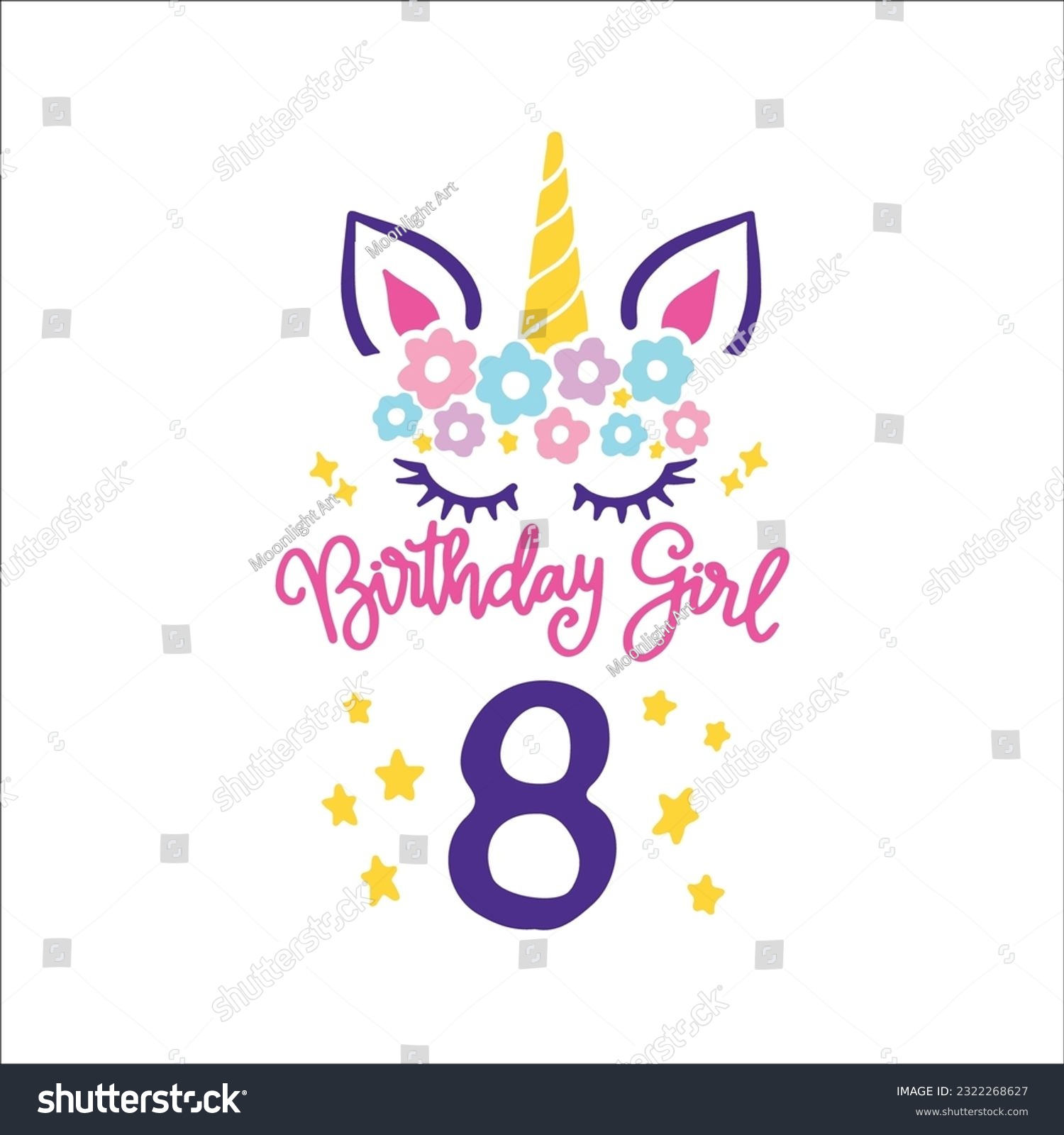 SVG of Eighth Unicorn Birthday Svg, 8th unicorn, Unicorn Face Svg, Unicorn, Birthday Girl svg, Birthday Shirt, Gift for Birthday svg,  Cut files Cricut svg