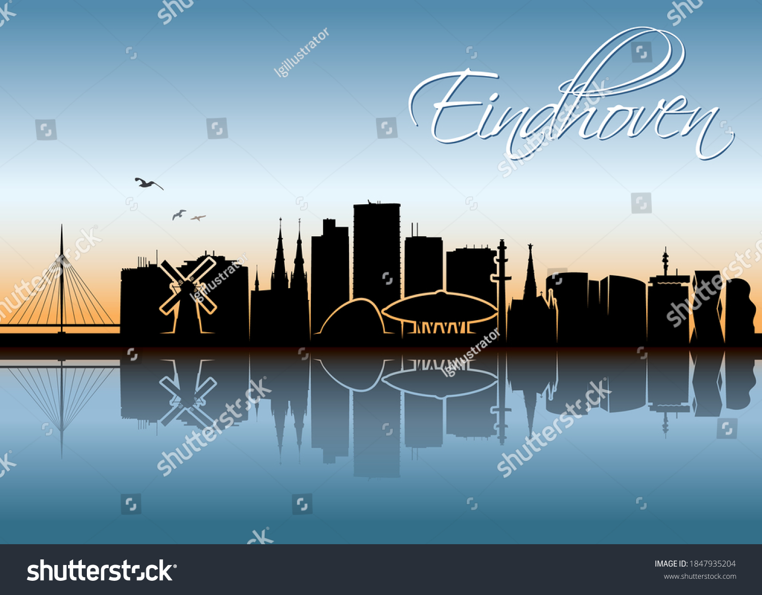 eindhoven-skyline-netherlands-skyline-vector-illustration-stock-vector