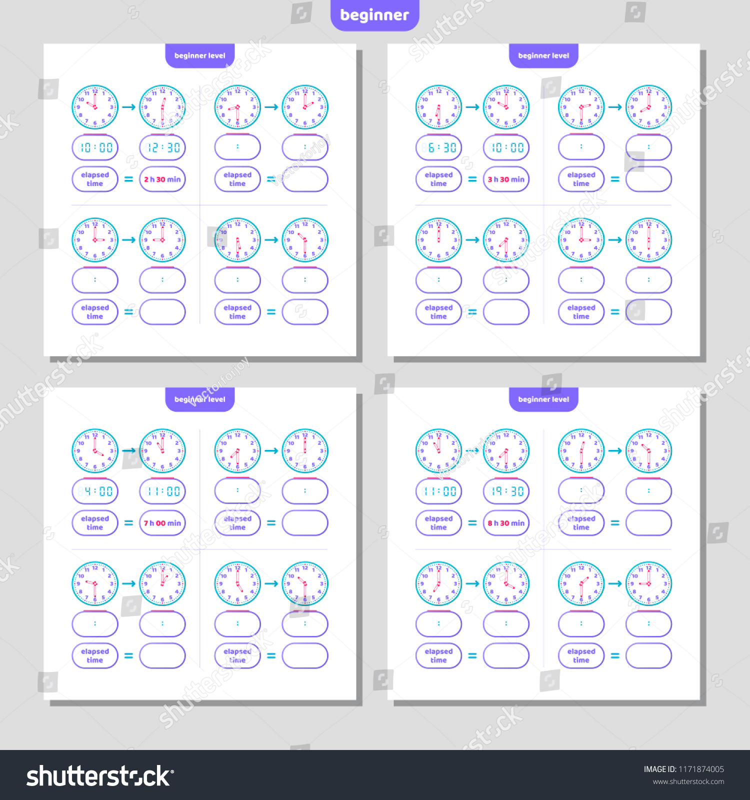 Worksheets Elapsed Time Worksheets elapsed time telling worksheet kids stock vector royalty free and for understanding the clock educational game
