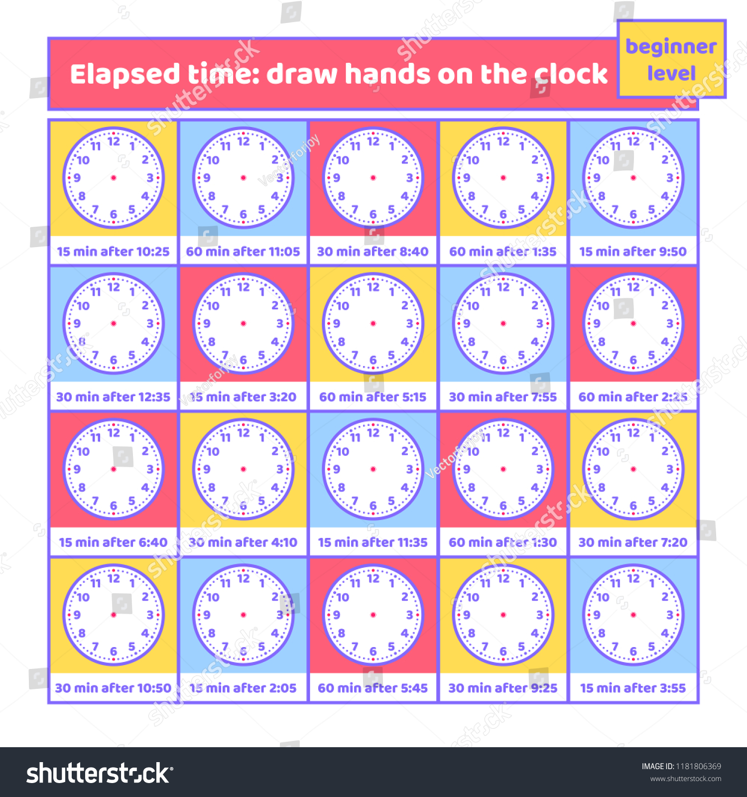 elapsed time draw hands on clock stock vector royalty free 1182399097