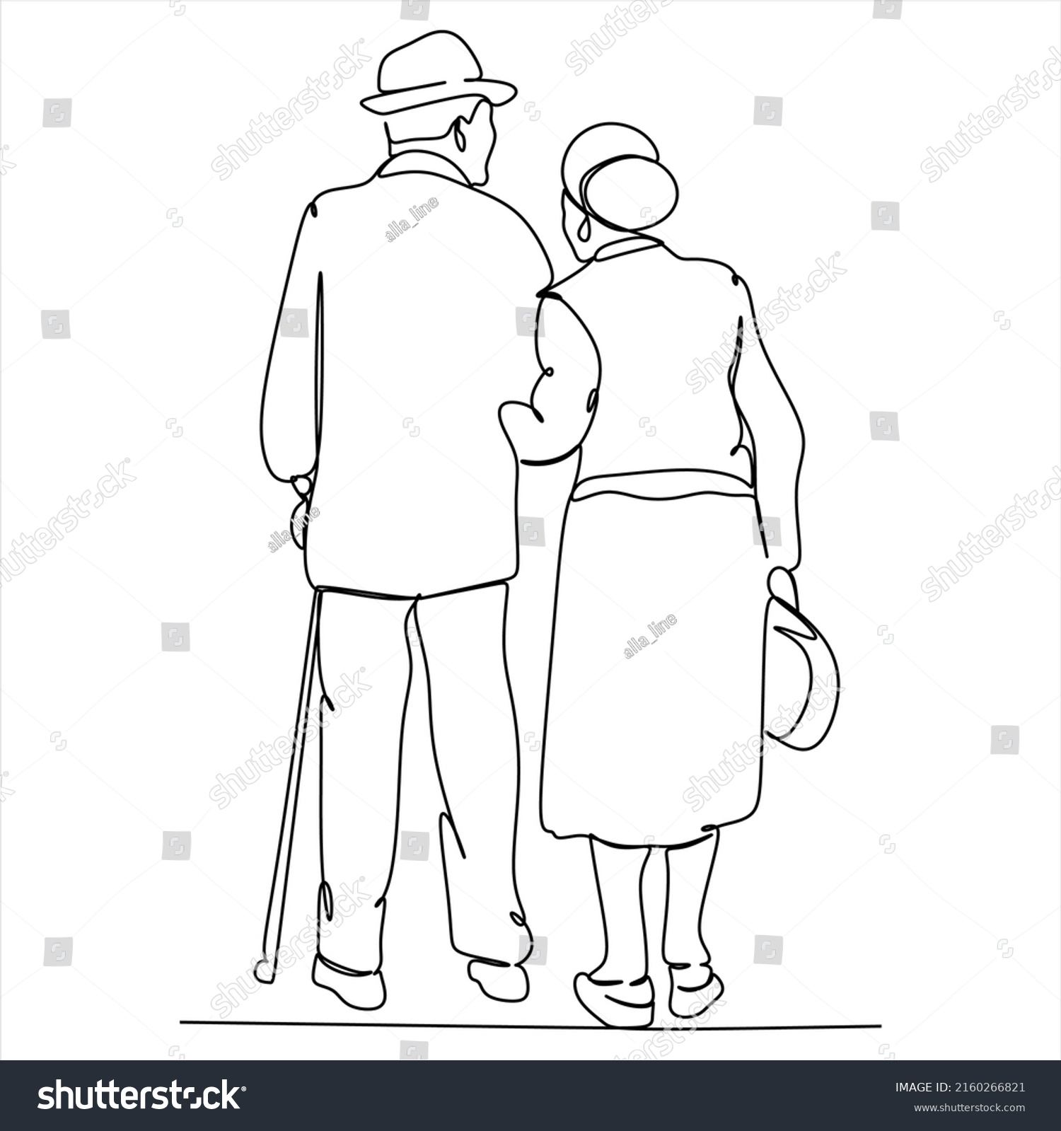 Elderly Couple Continuous Line Art Drawing Stock Vector (Royalty Free ...