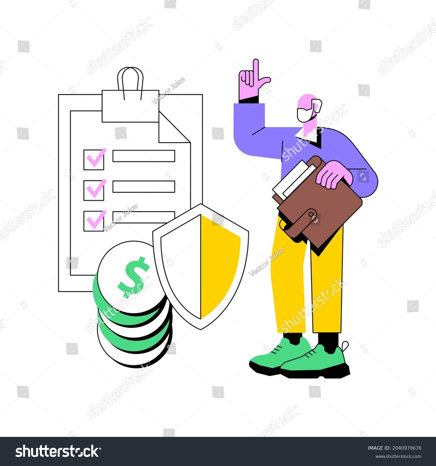 financial advisor pointing, checklist, shield, money clip art preview