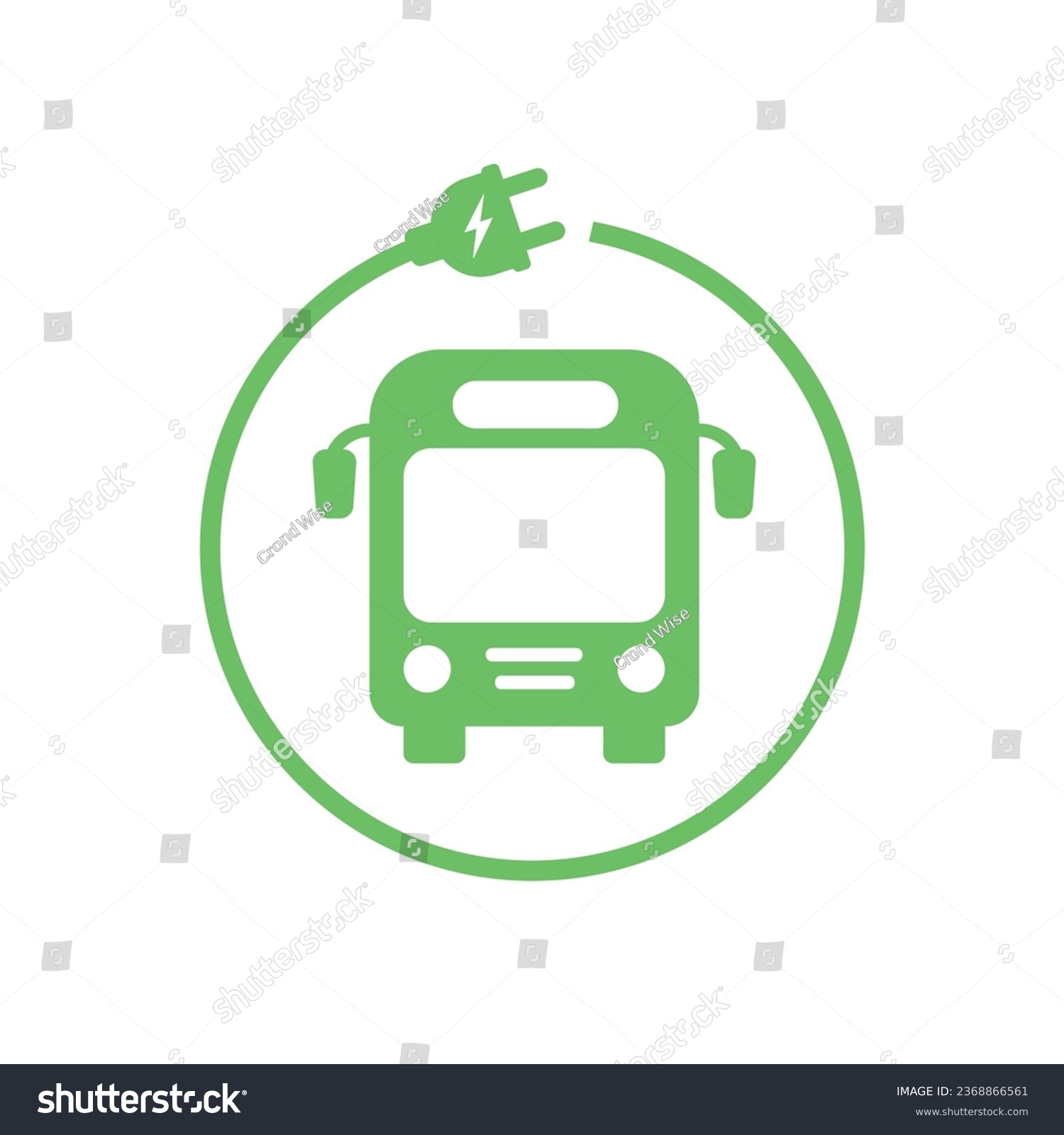 SVG of Electric Bus Charging Icon. Electric Vehicle Sign. Eco Electric Bus With E Plug Green Icon Isolated On White Background. Hybrid Vehicles Charging Point svg