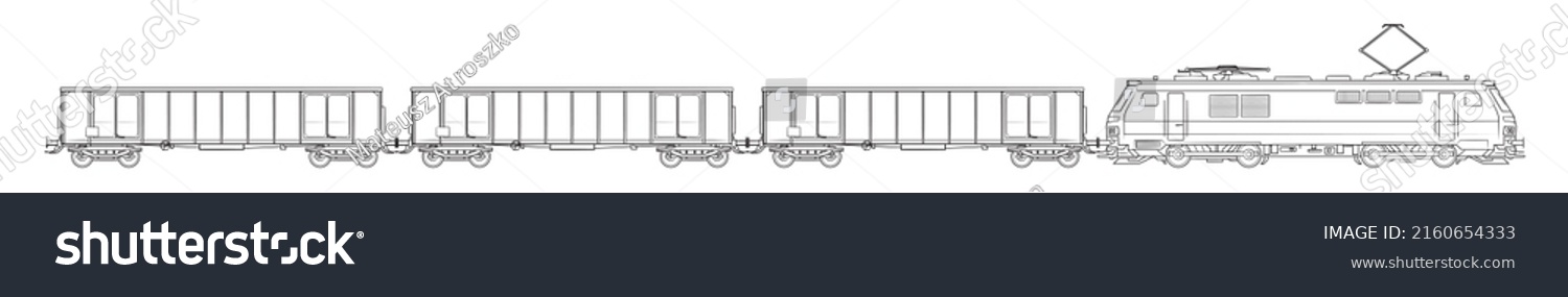 SVG of Electric cargo train - outline vector stock illustration. svg