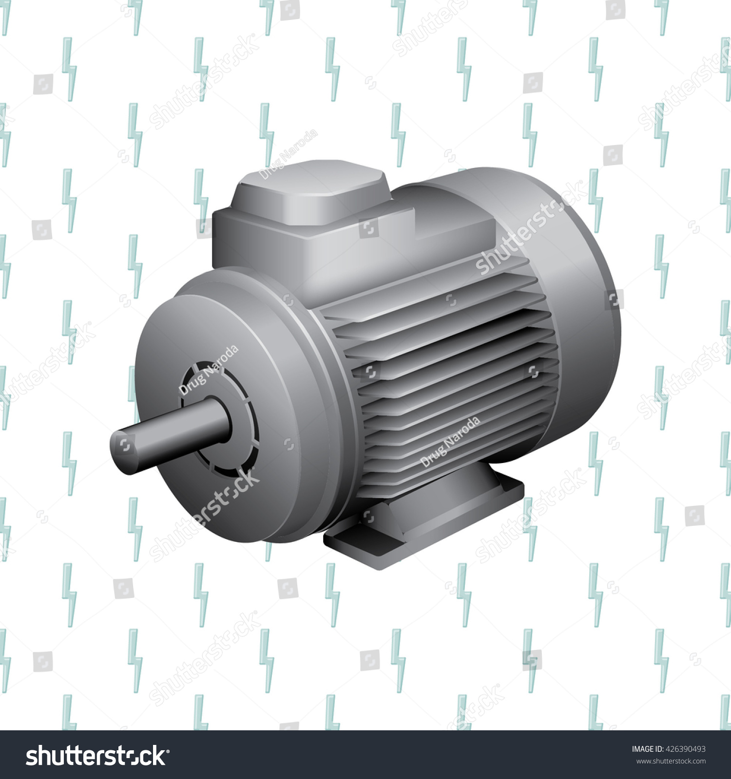Electric Engine Isometric 3d Illustration Grey Stock Vector
