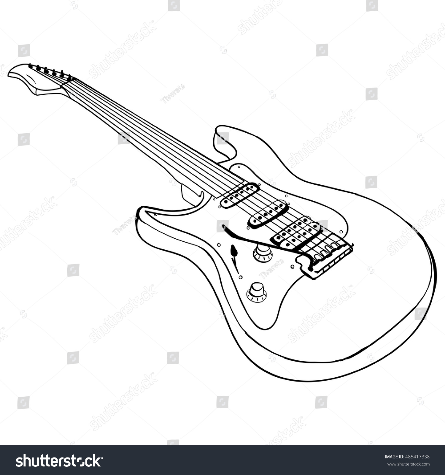 Electric Guitar Ink Monochrome Sketch Vector Stock Vector 485417338