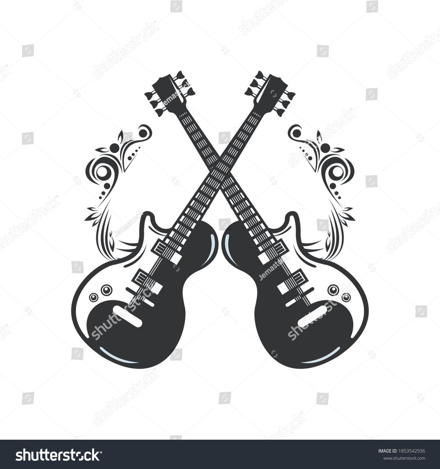 Electric Guitars Crossed Instruments Musical Emblem Stock Vector Royalty Free 1853542936 7430