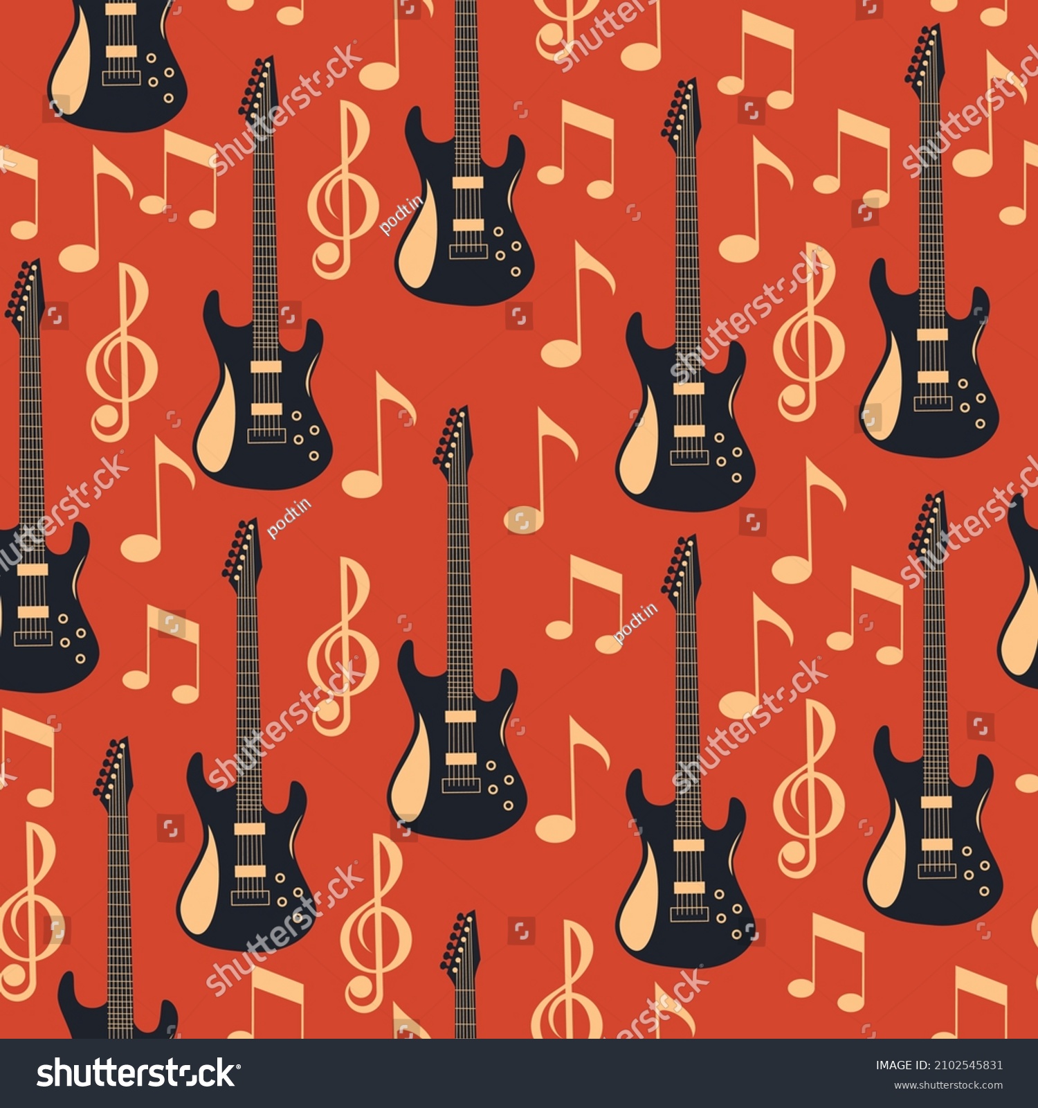 Electric Guitars Notes Seamless Pattern Musical Stock Vector (Royalty ...