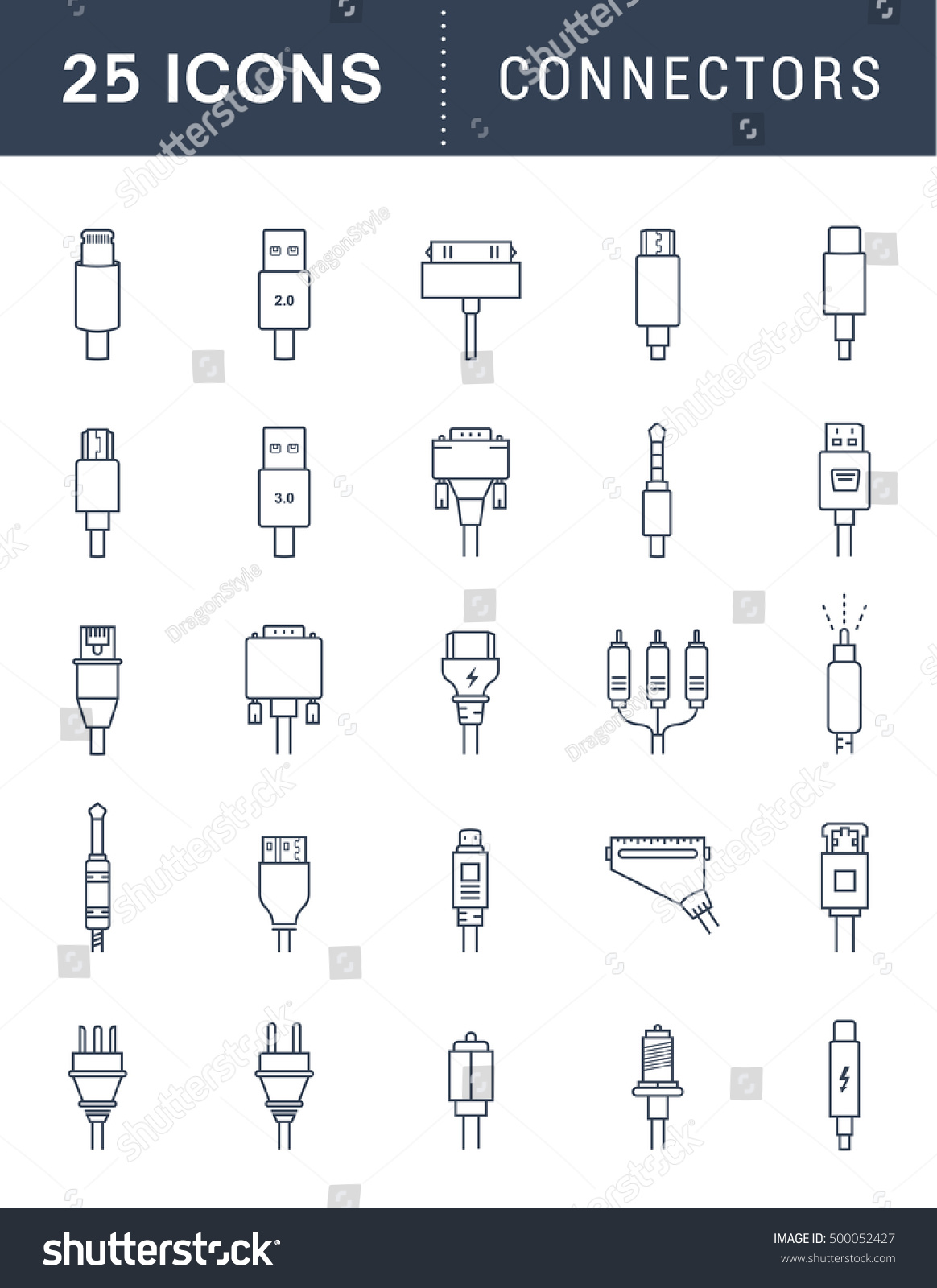 Electric Plug Connectors Jack Flat Line Stock Vector (Royalty Free