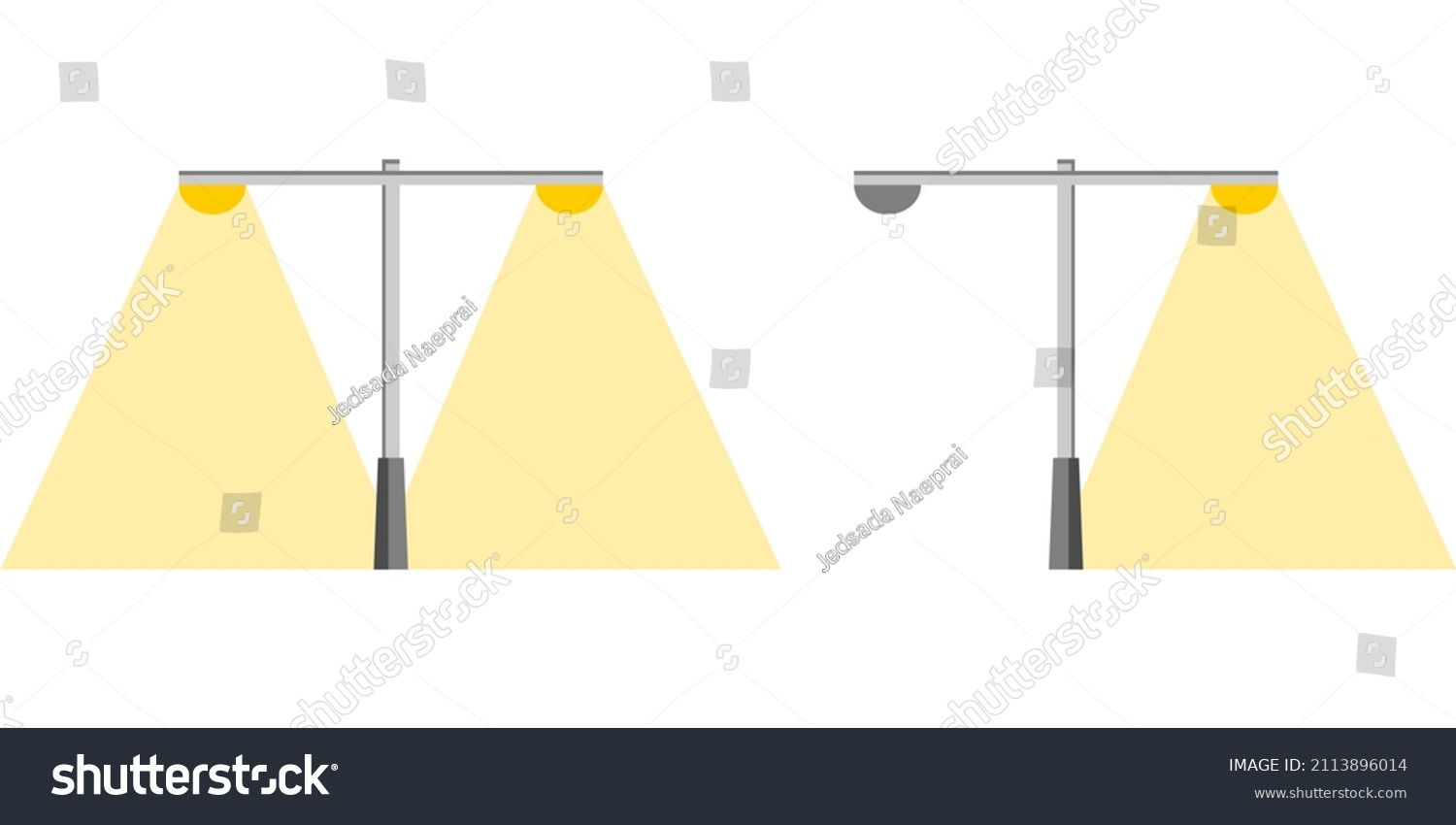 Electric Streetlight Bulb Poles Illuminated Yellow Stock Vector ...