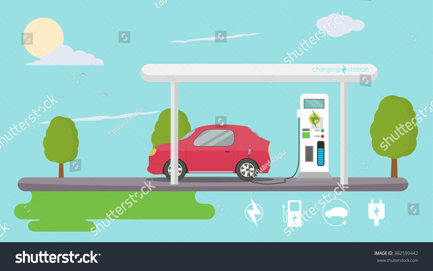 Electric Vehicle Charging Stock Vector Illustration 382599442 ...