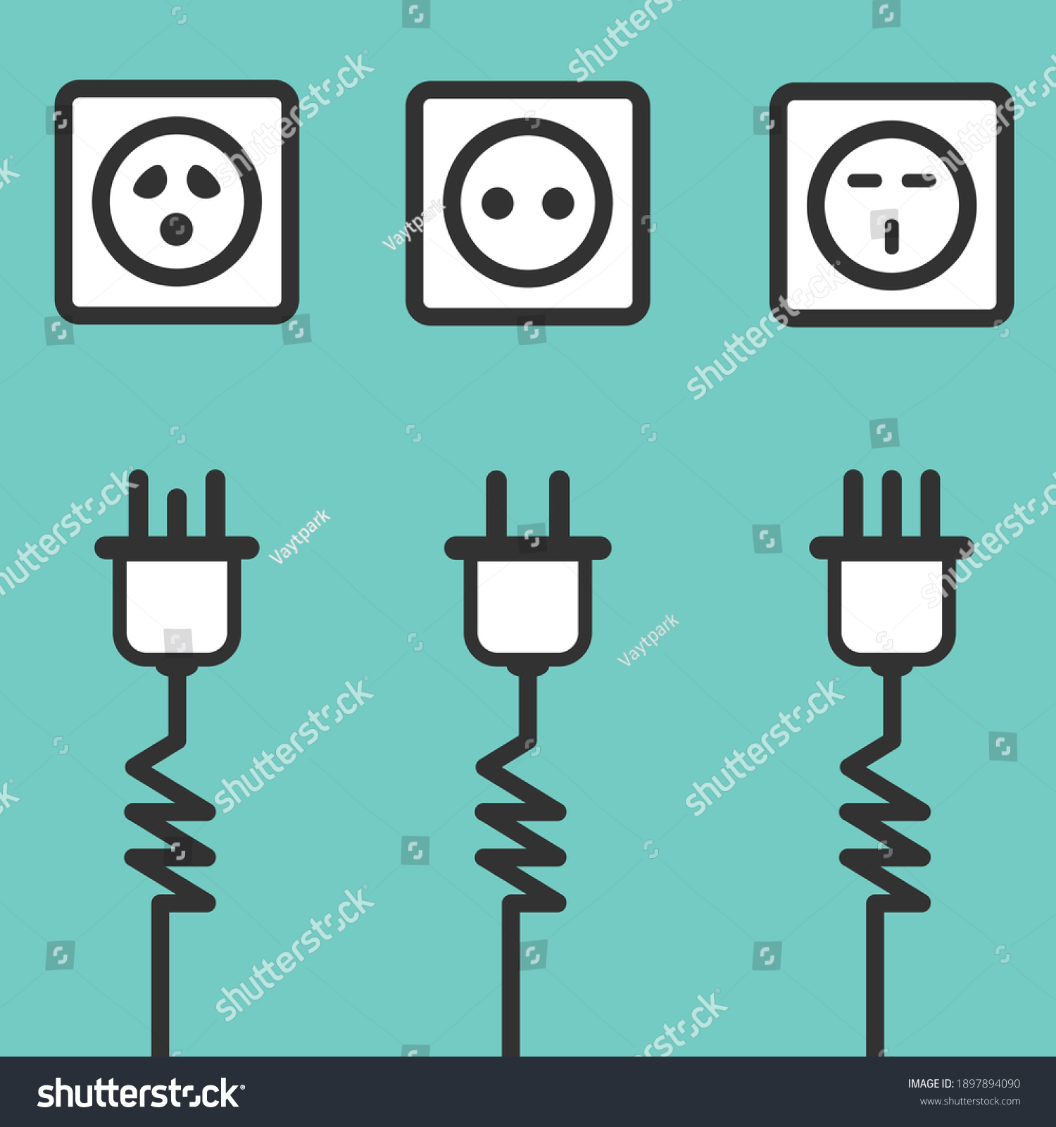 Electrical Plug Outlet Power Sockets Typesvector Stock Vector (Royalty