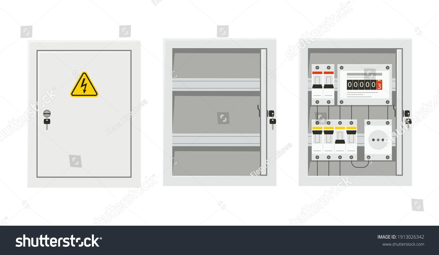 SVG of Electrical power switch panel with open and close door. Fuse box. Isolated vector illustration in flat style on white background svg